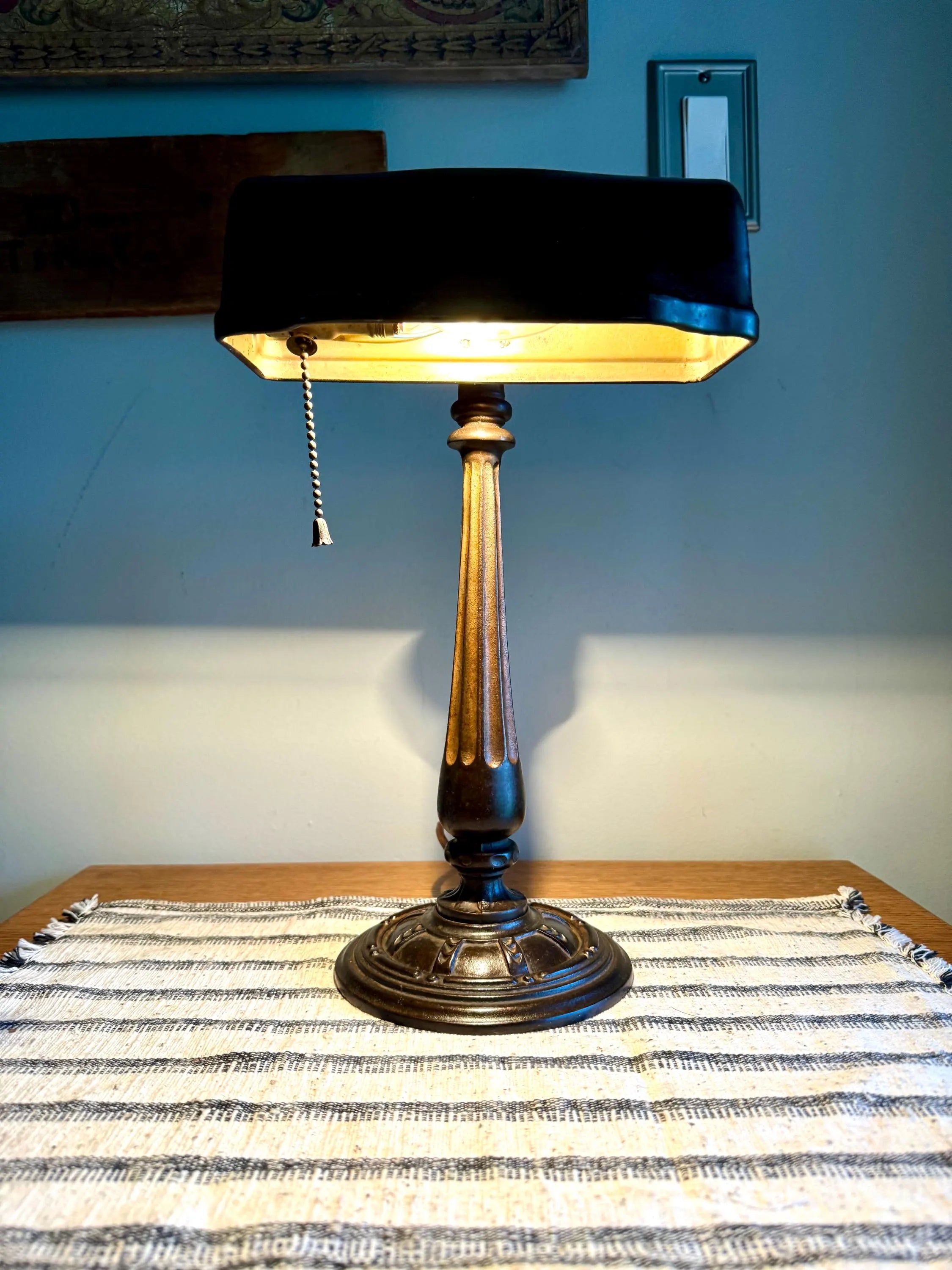 Vtg Distress Metal  Banker'sLamp | Ornate Steel Bankers Lamp | Rustic Victorian Desk Lamp | Antique Metal Bankers Lamp