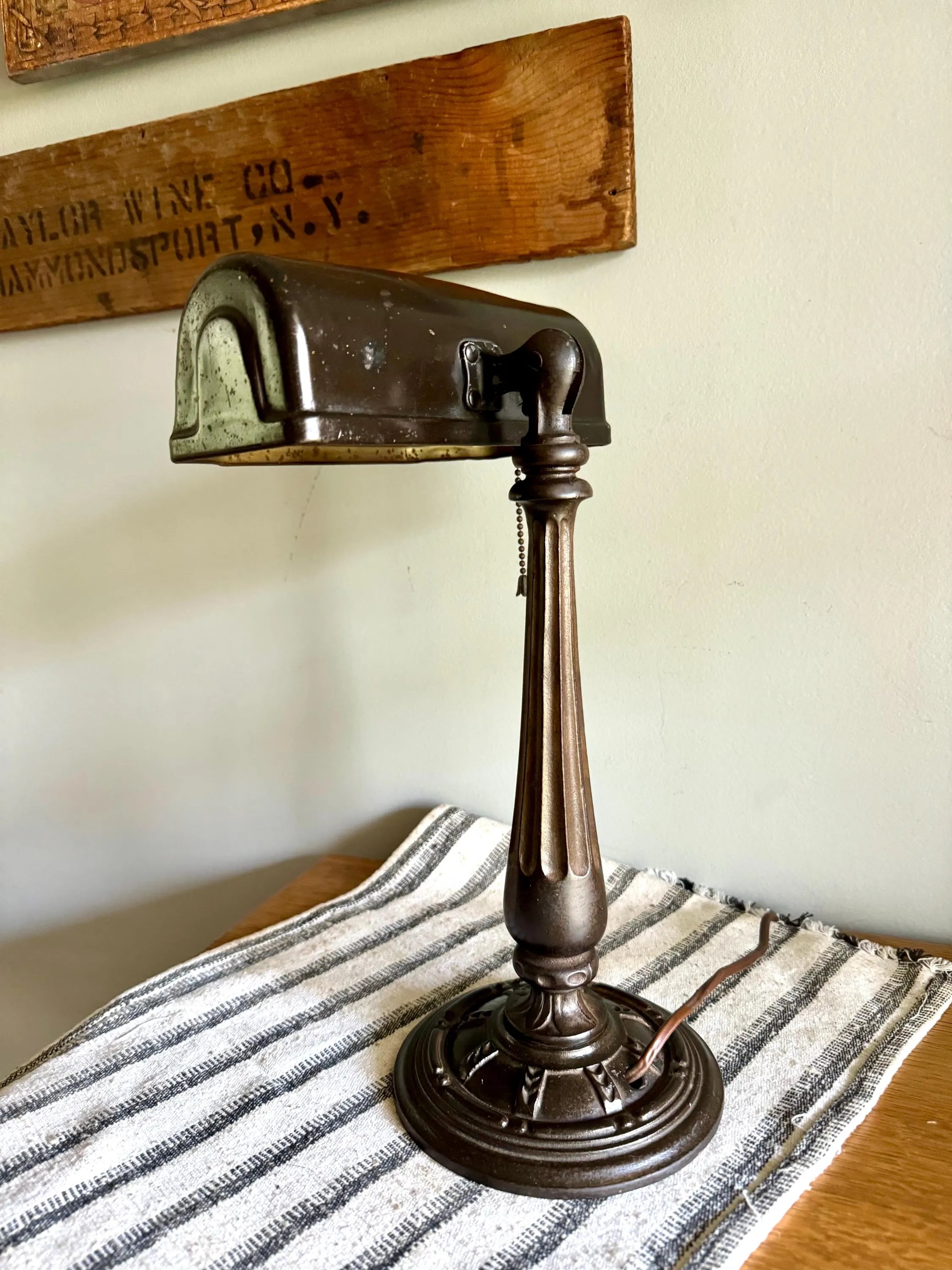 Vtg Distress Metal  Banker'sLamp | Ornate Steel Bankers Lamp | Rustic Victorian Desk Lamp | Antique Metal Bankers Lamp