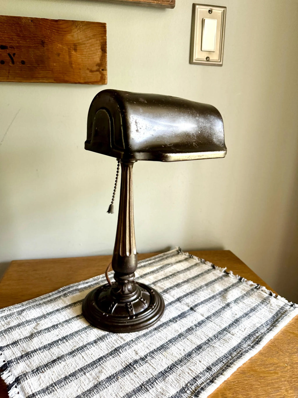Vtg Distress Metal  Banker'sLamp | Ornate Steel Bankers Lamp | Rustic Victorian Desk Lamp | Antique Metal Bankers Lamp