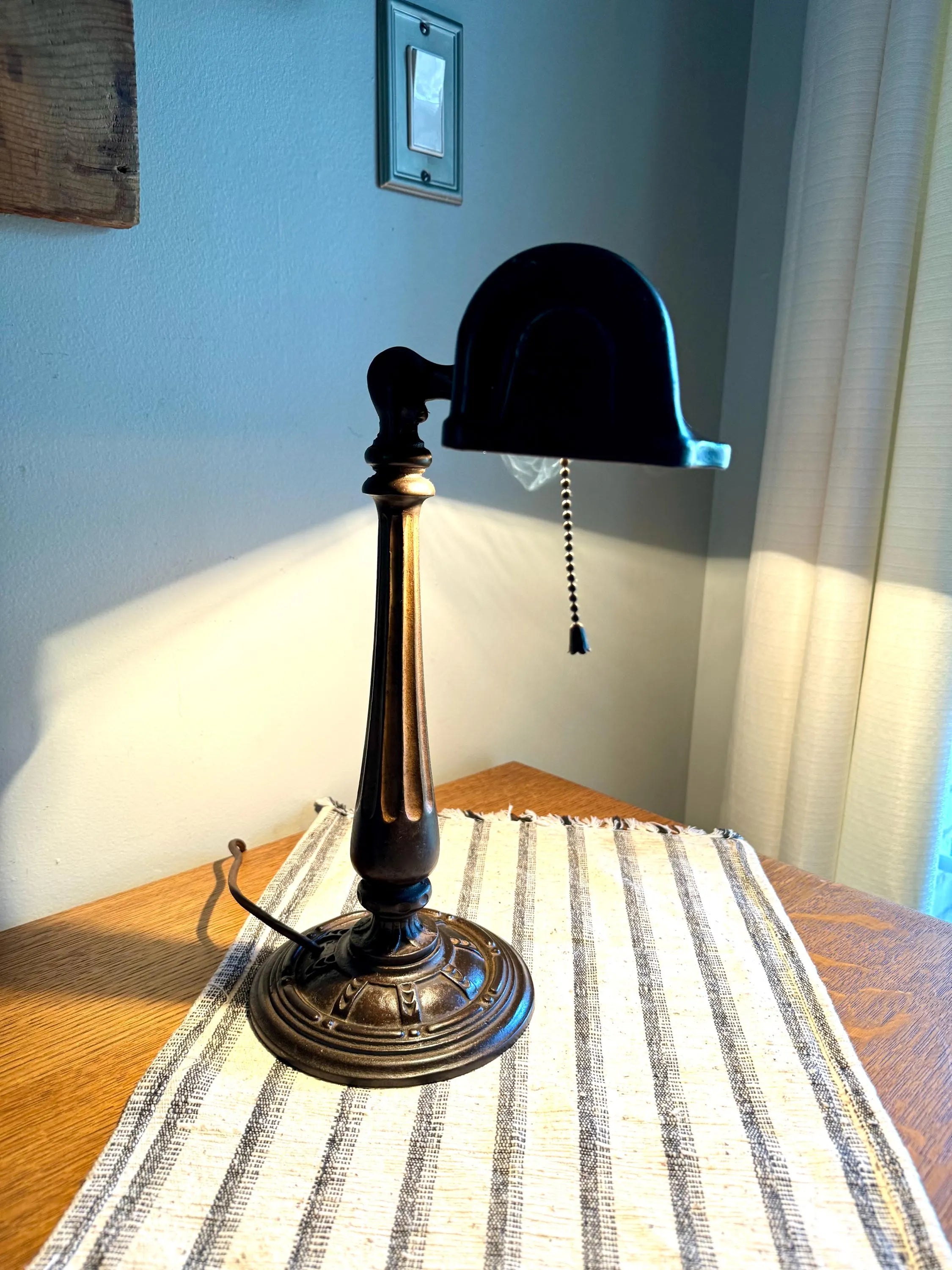 Vtg Distress Metal  Banker'sLamp | Ornate Steel Bankers Lamp | Rustic Victorian Desk Lamp | Antique Metal Bankers Lamp