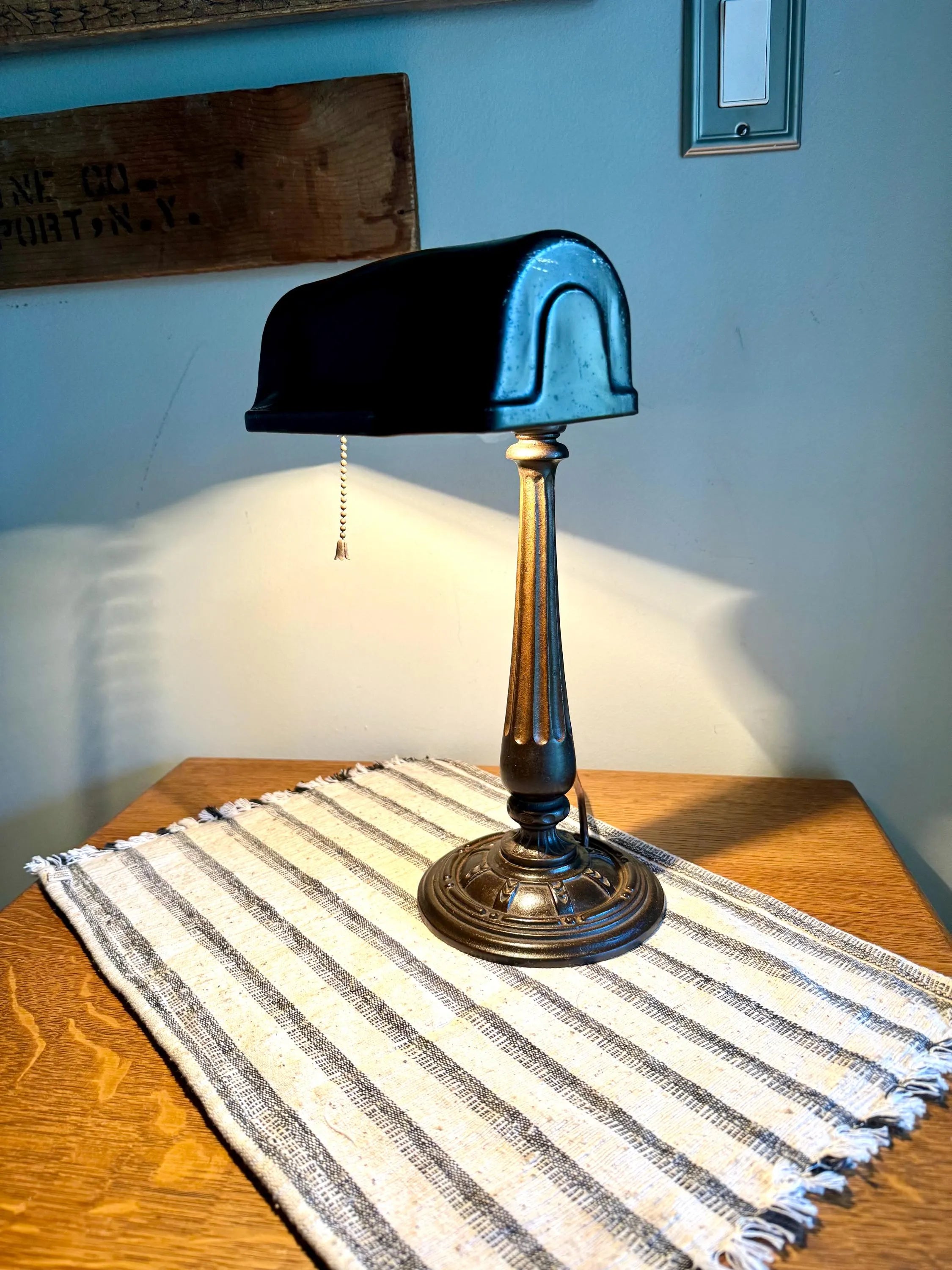 Vtg Distress Metal  Banker'sLamp | Ornate Steel Bankers Lamp | Rustic Victorian Desk Lamp | Antique Metal Bankers Lamp