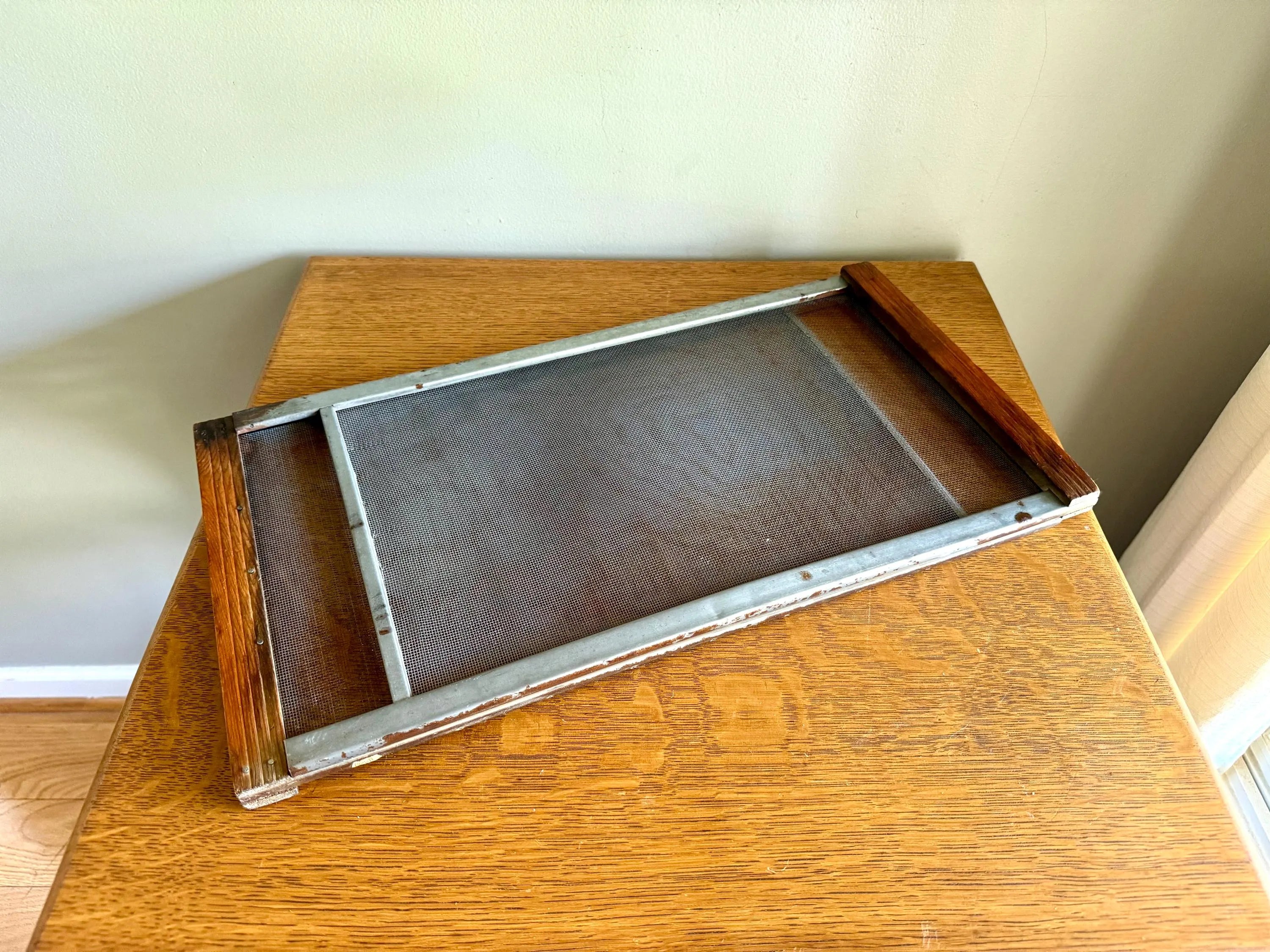 Vtg Expandable Wood Window Screen | Wood and Metal Adjustable Window Screen | Marvin Expandable Window Screen
