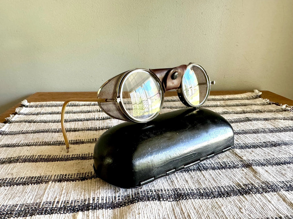 1920's American Optical Safety Glasses | Steampunk Eyewear With Case | Vtg American Optical Glasses | Vtg Riding Glasses With Case