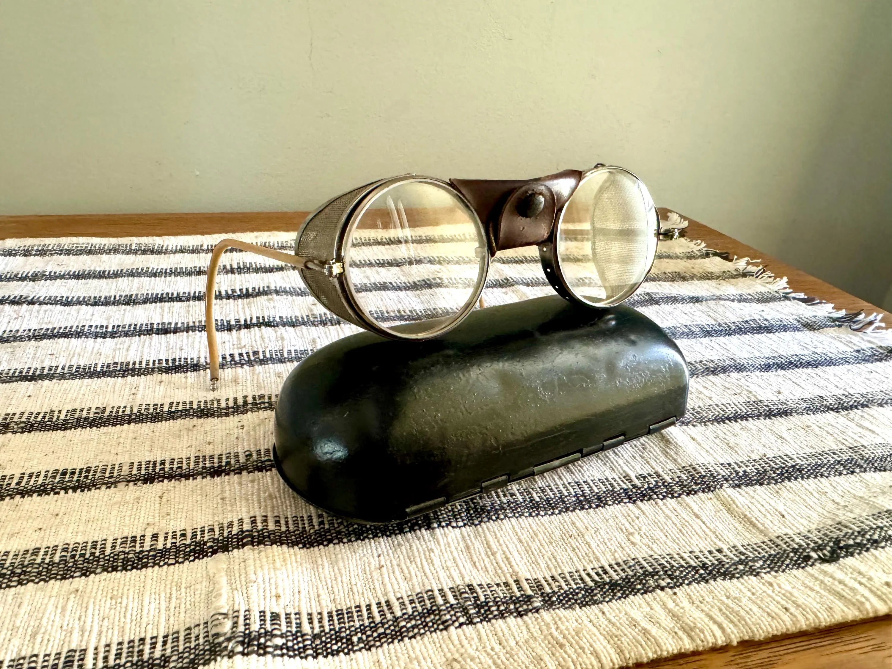 1920's American Optical Safety Glasses | Steampunk Eyewear With Case | Vtg American Optical Glasses | Vtg Riding Glasses With Case