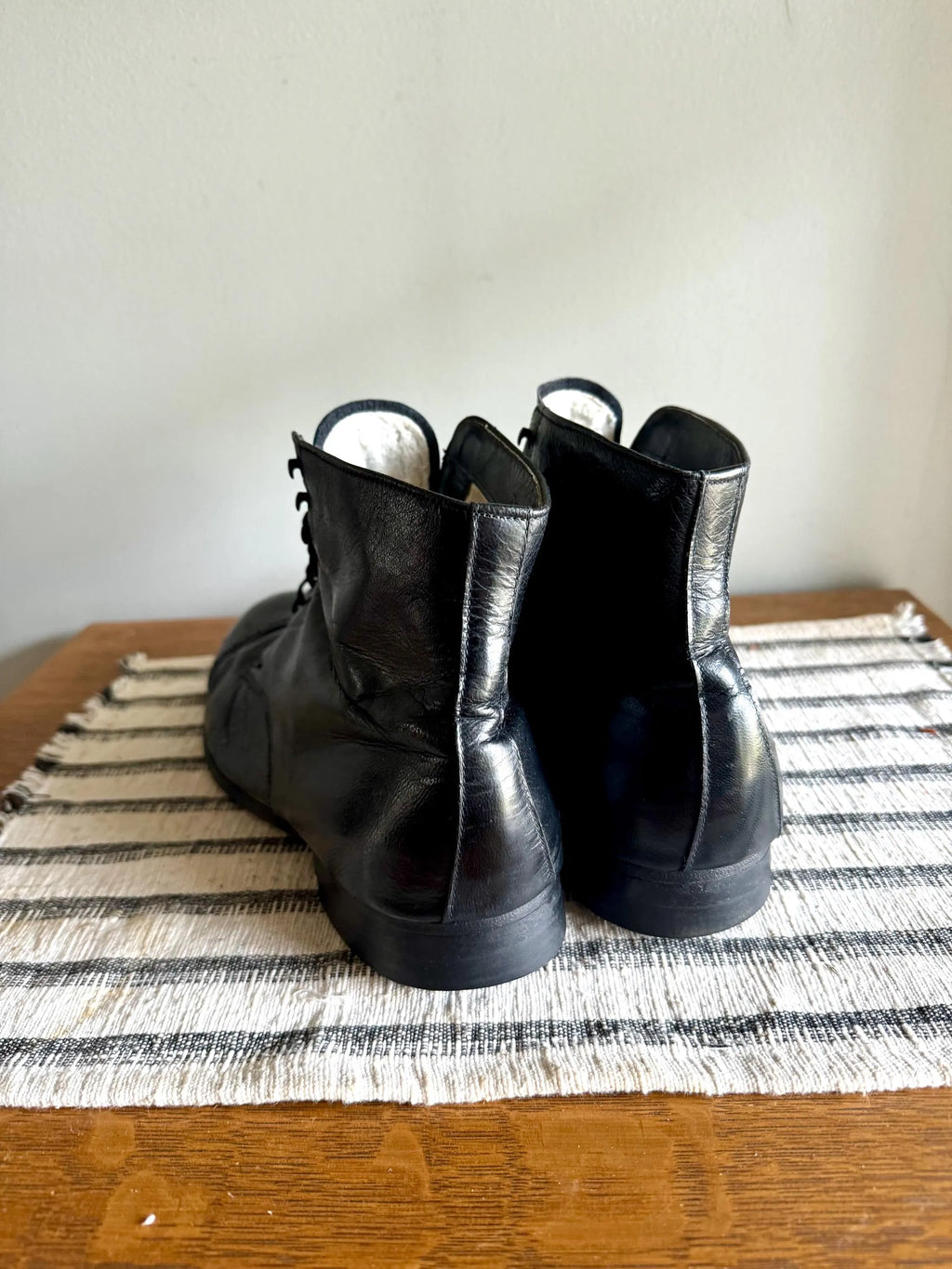 Vtg Leather Boots | Bob Smart 1960's Leather Boots | Black Cap Toe Leather Shoes | Black Lace Up Ankle Boots | 60's Work Boots