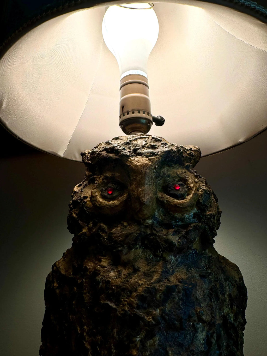 Vtg Accurate Casting Co. Owl Lamp | Owl Figurine and Brass Lamp | Plaster Owl Lamp with Red Eyes