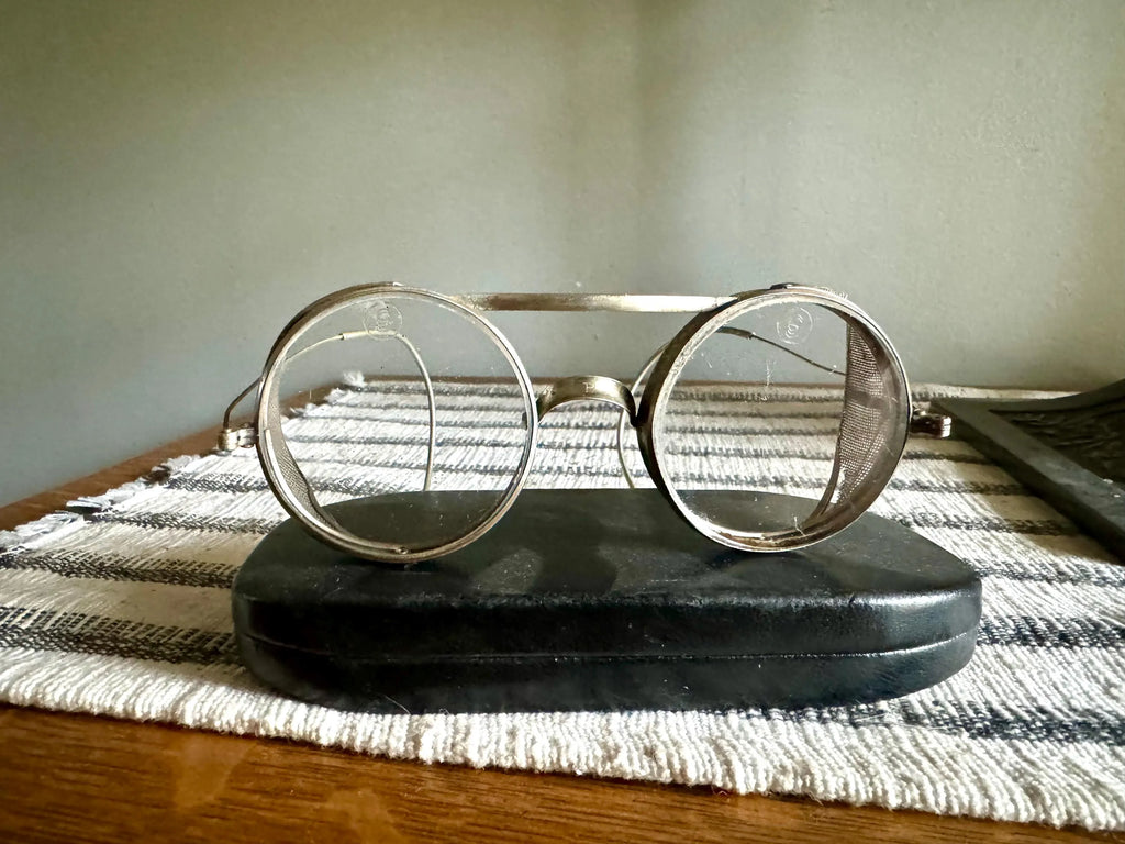 1910's King's Wire Rim Safety Glasses | Saniglas Metal Safety Goggles | Vtg Factory Glasses | Pennsylvania Railroad Safety Glasses