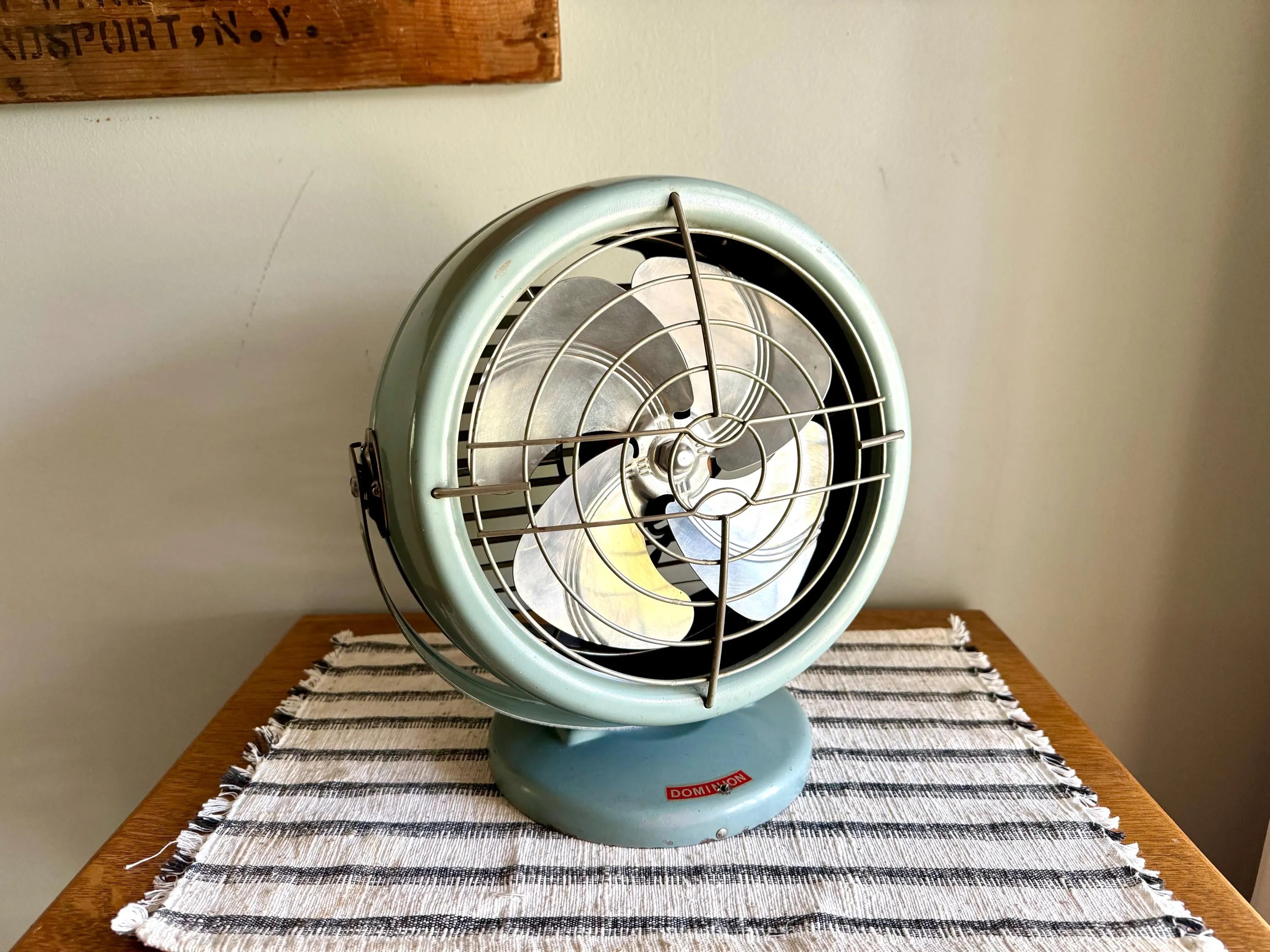 Vtg Blue Dominion Table Fan | Round Dominion Model 2005A Table Fan | MCM Table Fan | Round Single Speed Fan