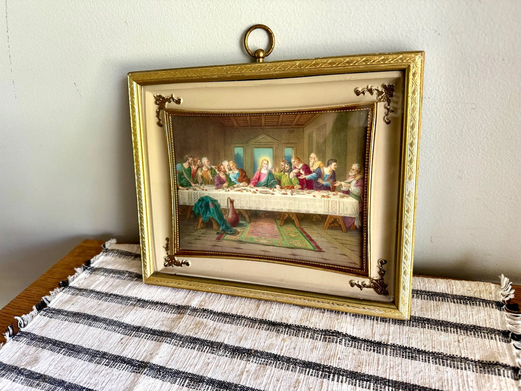 Vtg Last Supper Framed Print | Gilded Framed Small Last Supper Framed Print | Mid Century 3D Last Supper Framed Print | Religious Art
