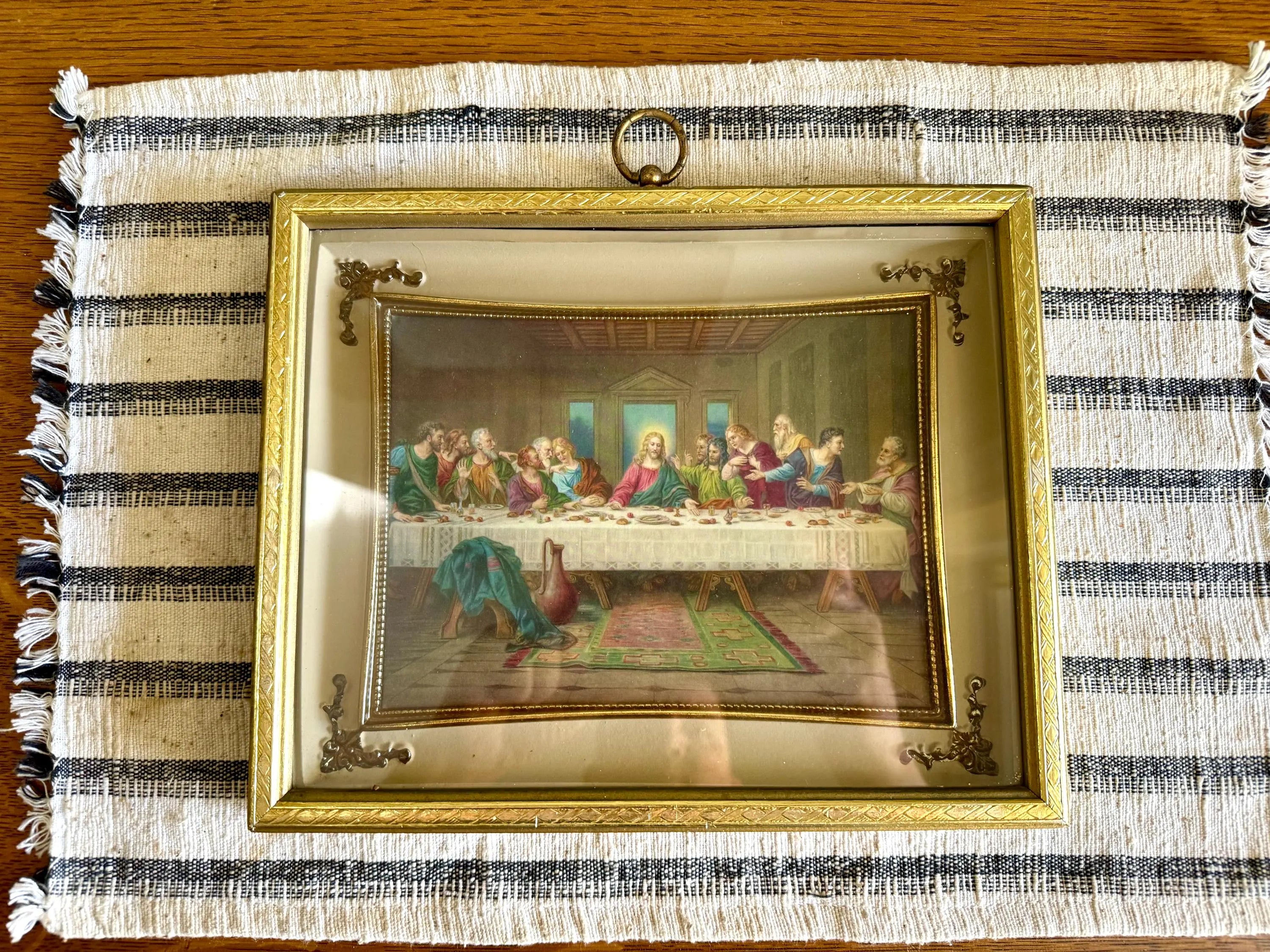 Vtg Last Supper Framed Print | Gilded Framed Small Last Supper Framed Print | Mid Century 3D Last Supper Framed Print | Religious Art