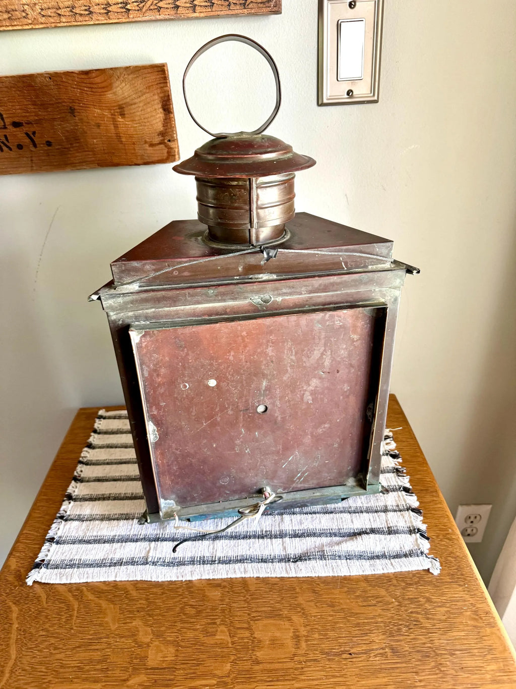 Vtg  Distressed Copper Lantern Lamp | Copper and Mirror Large Wall Sconce | Nautical Lantern Copper Wall Lamp | Rustic Wall Light