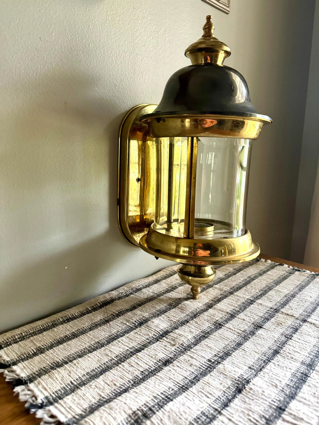 A Vtg Brass & Silver Beveled Glass Porch Lamp | Brass and Silver Porch Sconce | Brass Lantern Porch Lamp | Outdoor Wall Lantern Sconce