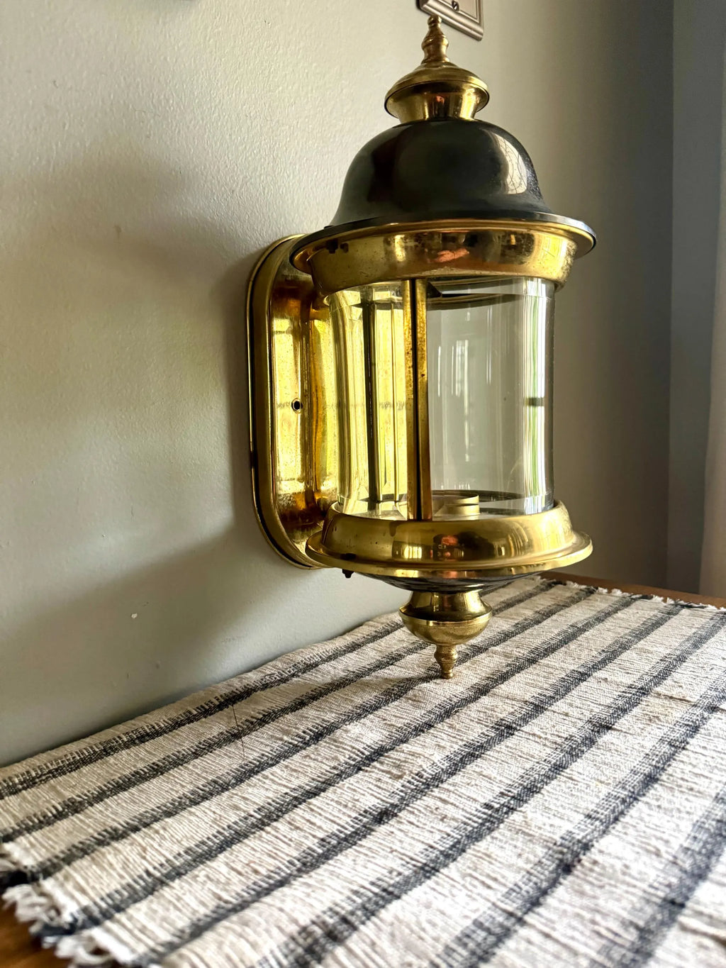 A Vtg Brass & Silver Beveled Glass Porch Lamp | Brass and Silver Porch Sconce | Brass Lantern Porch Lamp | Outdoor Wall Lantern Sconce