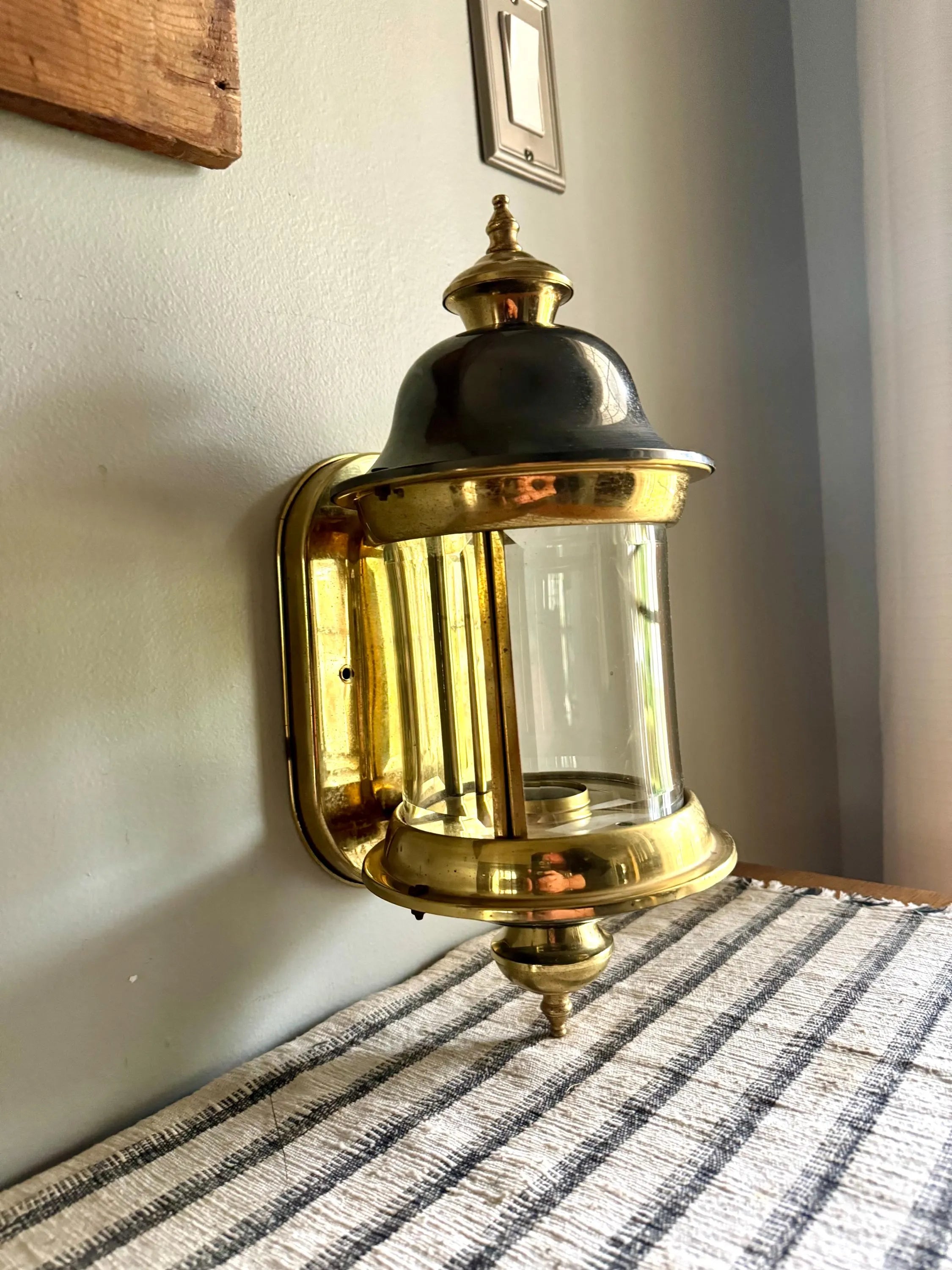 A Vtg Brass & Silver Beveled Glass Porch Lamp | Brass and Silver Porch Sconce | Brass Lantern Porch Lamp | Outdoor Wall Lantern Sconce