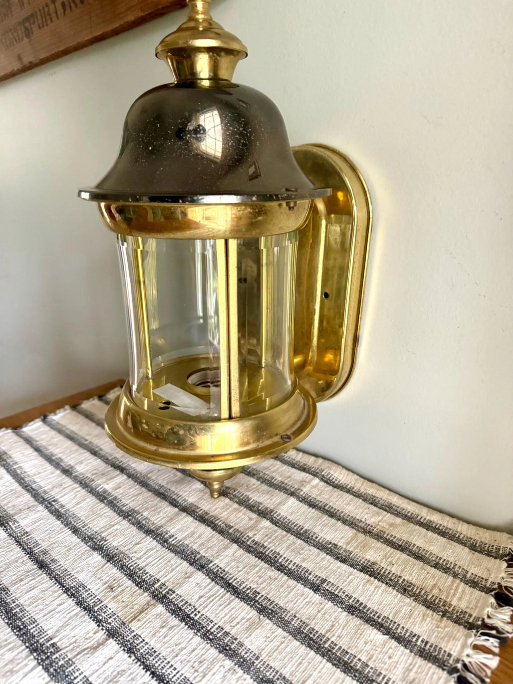 A Vtg Brass & Silver Beveled Glass Porch Lamp | Brass and Silver Porch Sconce | Brass Lantern Porch Lamp | Outdoor Wall Lantern Sconce