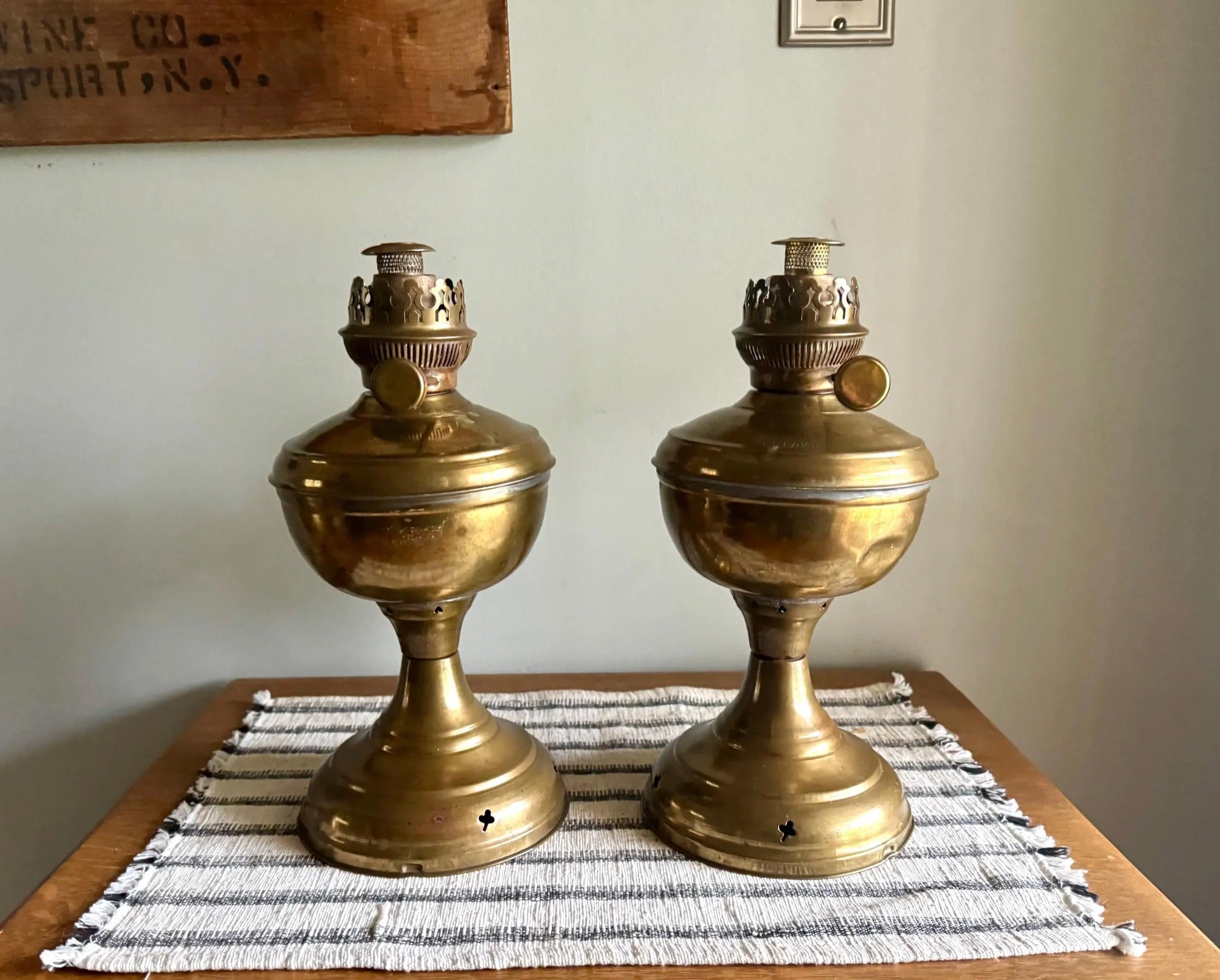 A Pair Of Brass 1880 Otto Muller Oil Lamps | Imperial Russian Brass Kerosine Lamp | Brass Chudo Lamp | Berlin Brass Oil Lamps
