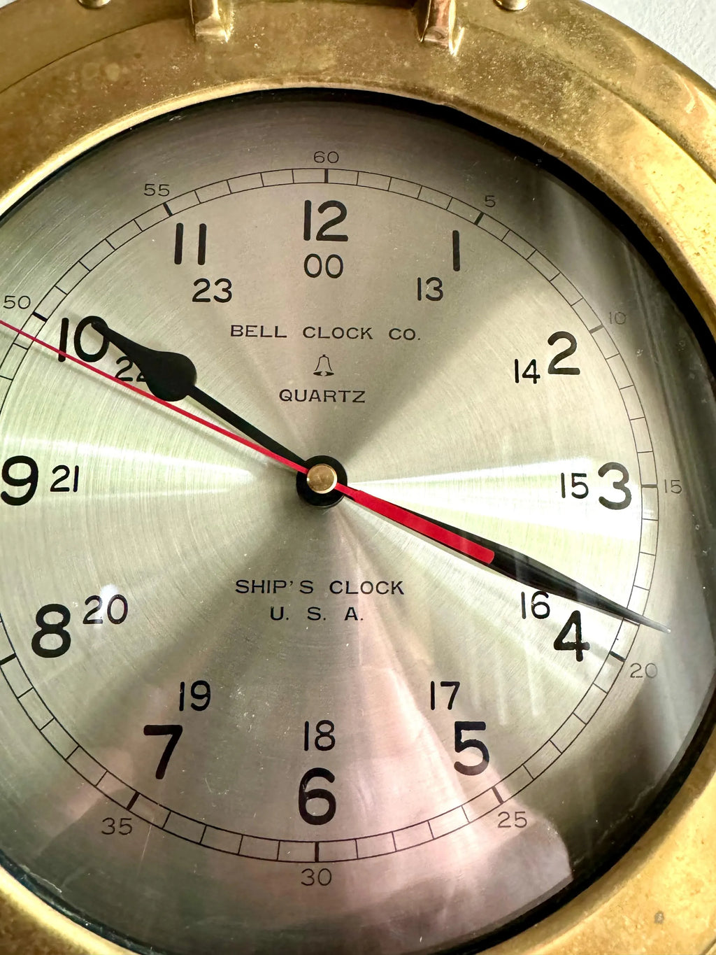 Vtg Bell Clock Co. Ship's Clock | Quartz Nautical Port Hole Hanging Clock | Brass Ship's Port Hole Clock | Brass Nautical Ship's Clock