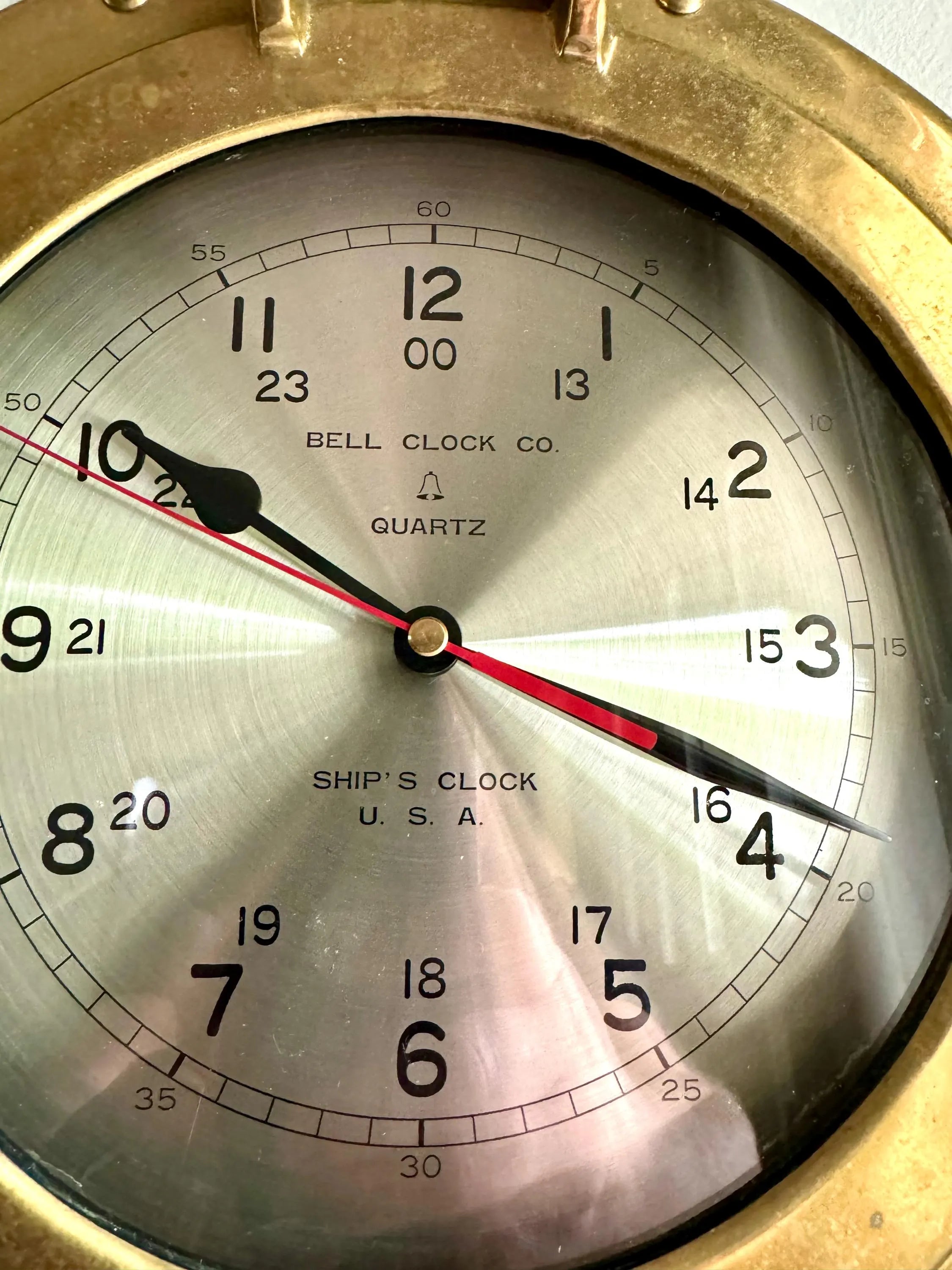 Vtg Bell Clock Co. Ship's Clock | Quartz Nautical Port Hole Hanging Clock | Brass Ship's Port Hole Clock | Brass Nautical Ship's Clock