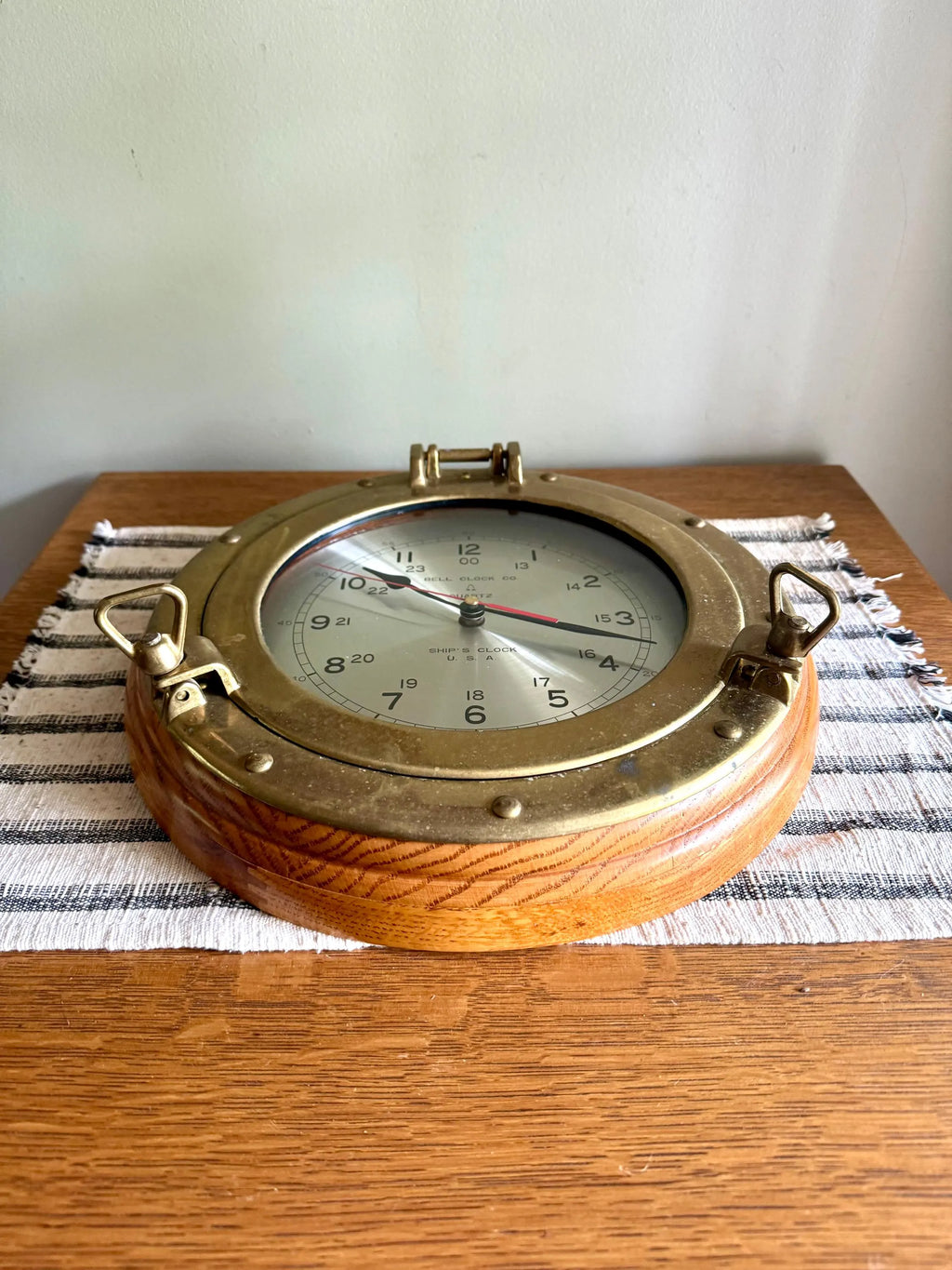 Vtg Bell Clock Co. Ship's Clock | Quartz Nautical Port Hole Hanging Clock | Brass Ship's Port Hole Clock | Brass Nautical Ship's Clock