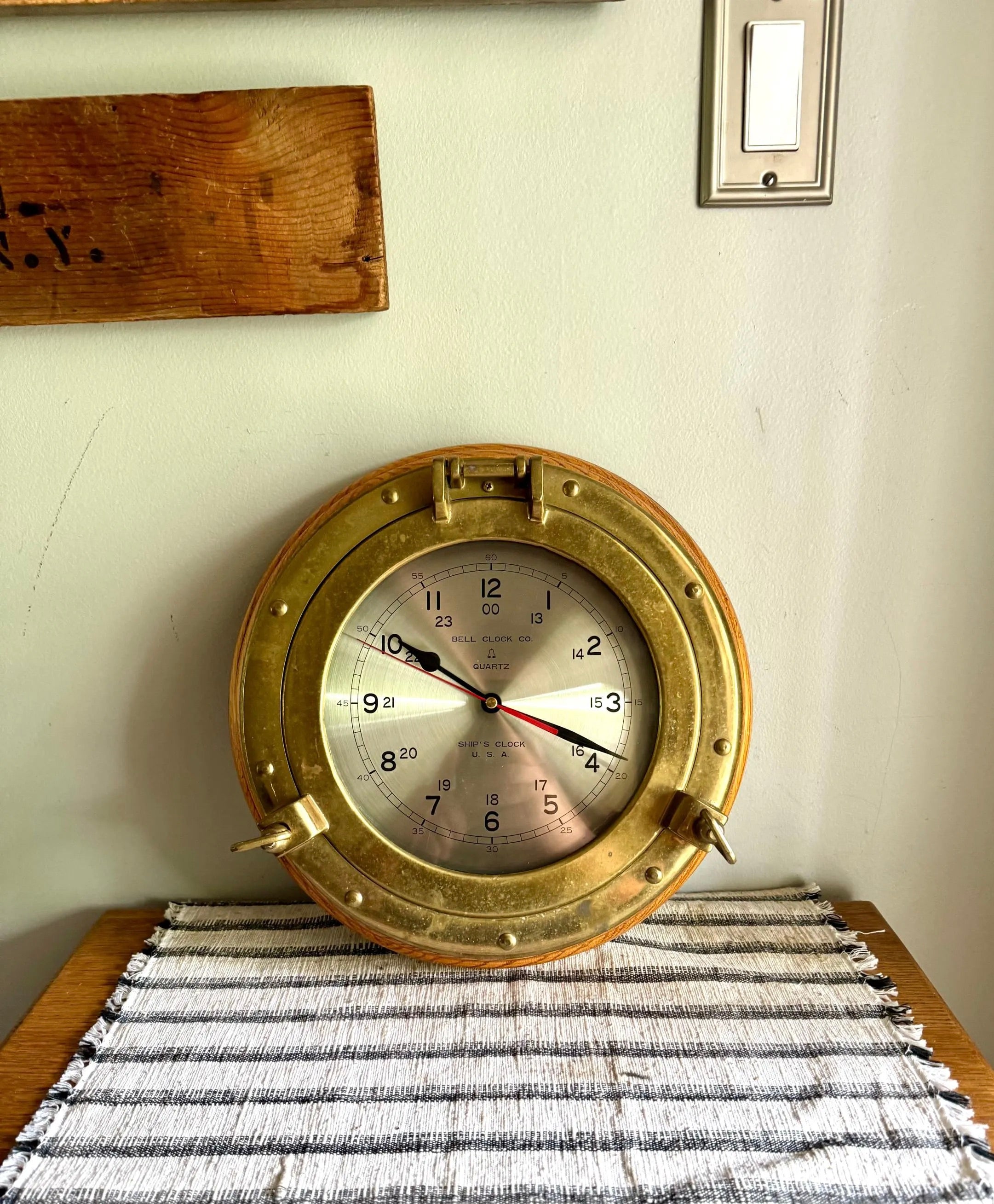 Vtg Bell Clock Co. Ship's Clock | Quartz Nautical Port Hole Hanging Clock | Brass Ship's Port Hole Clock | Brass Nautical Ship's Clock