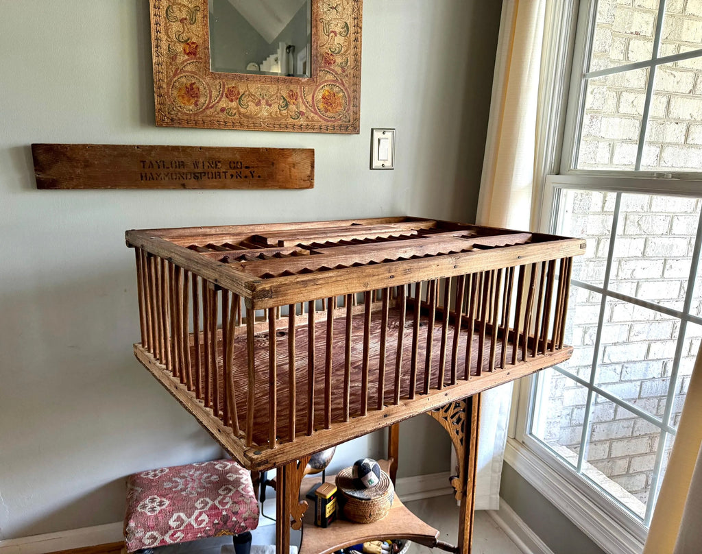 Vtg Wood Spindle Farm Crate | Wooden Spindle Chicken Coop Crate | Top Lid Wooden Chicken Crate