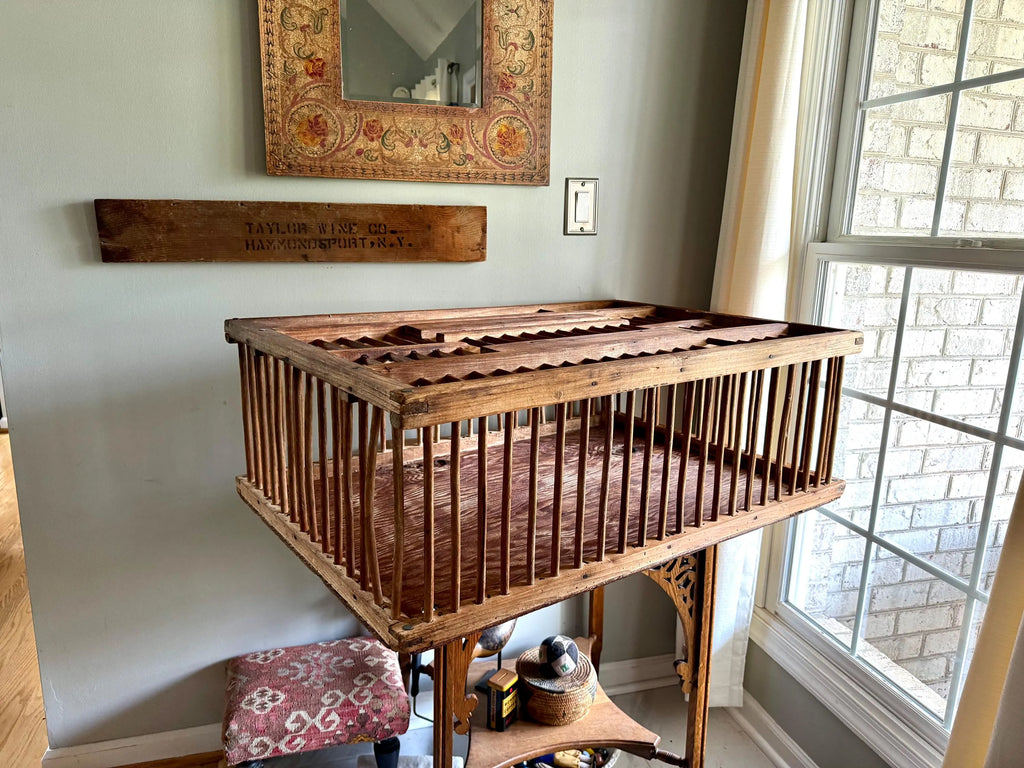 Vtg Wood Spindle Farm Crate | Wooden Spindle Chicken Coop Crate | Top Lid Wooden Chicken Crate