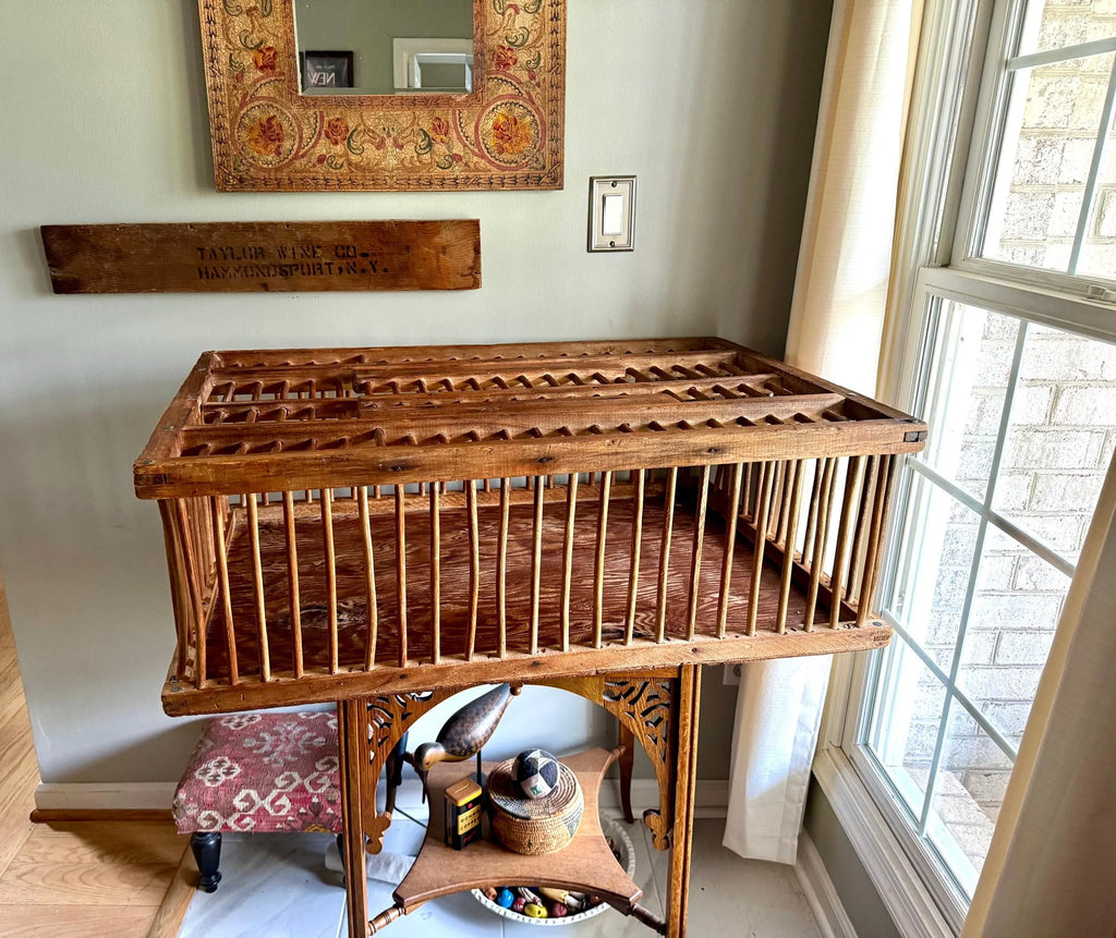 Vtg Wood Spindle Farm Crate | Wooden Spindle Chicken Coop Crate | Top Lid Wooden Chicken Crate