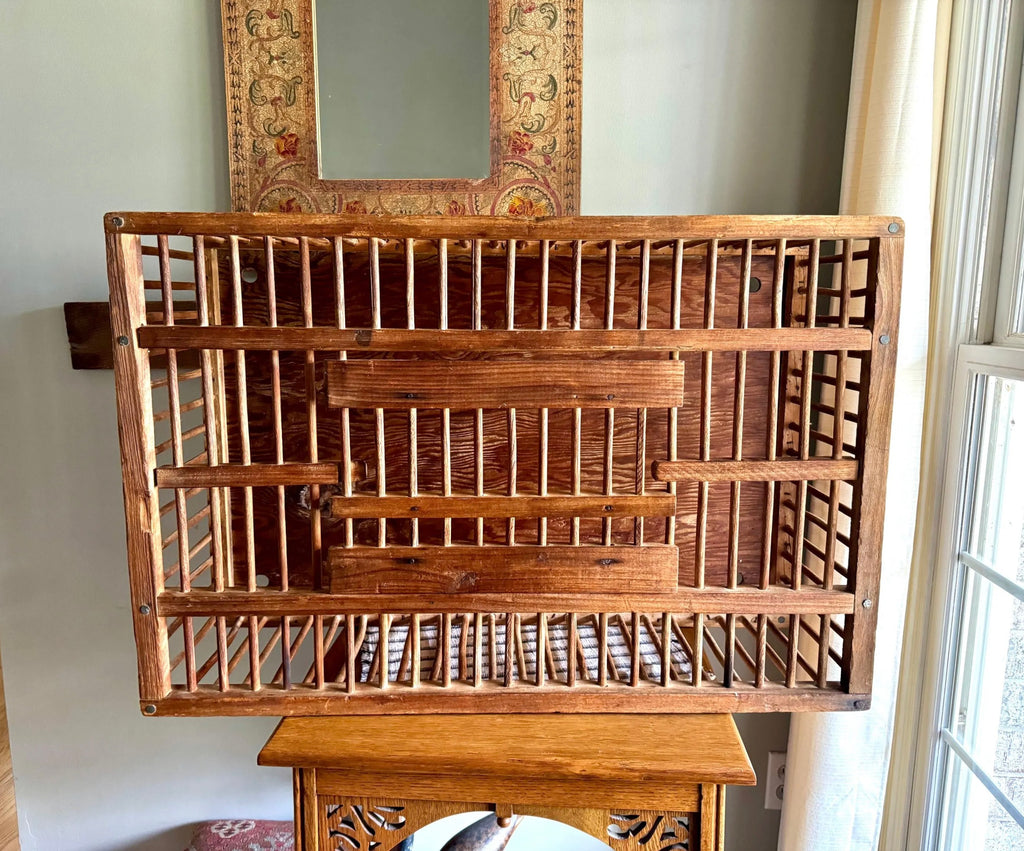 Vtg Wood Spindle Farm Crate | Wooden Spindle Chicken Coop Crate | Top Lid Wooden Chicken Crate