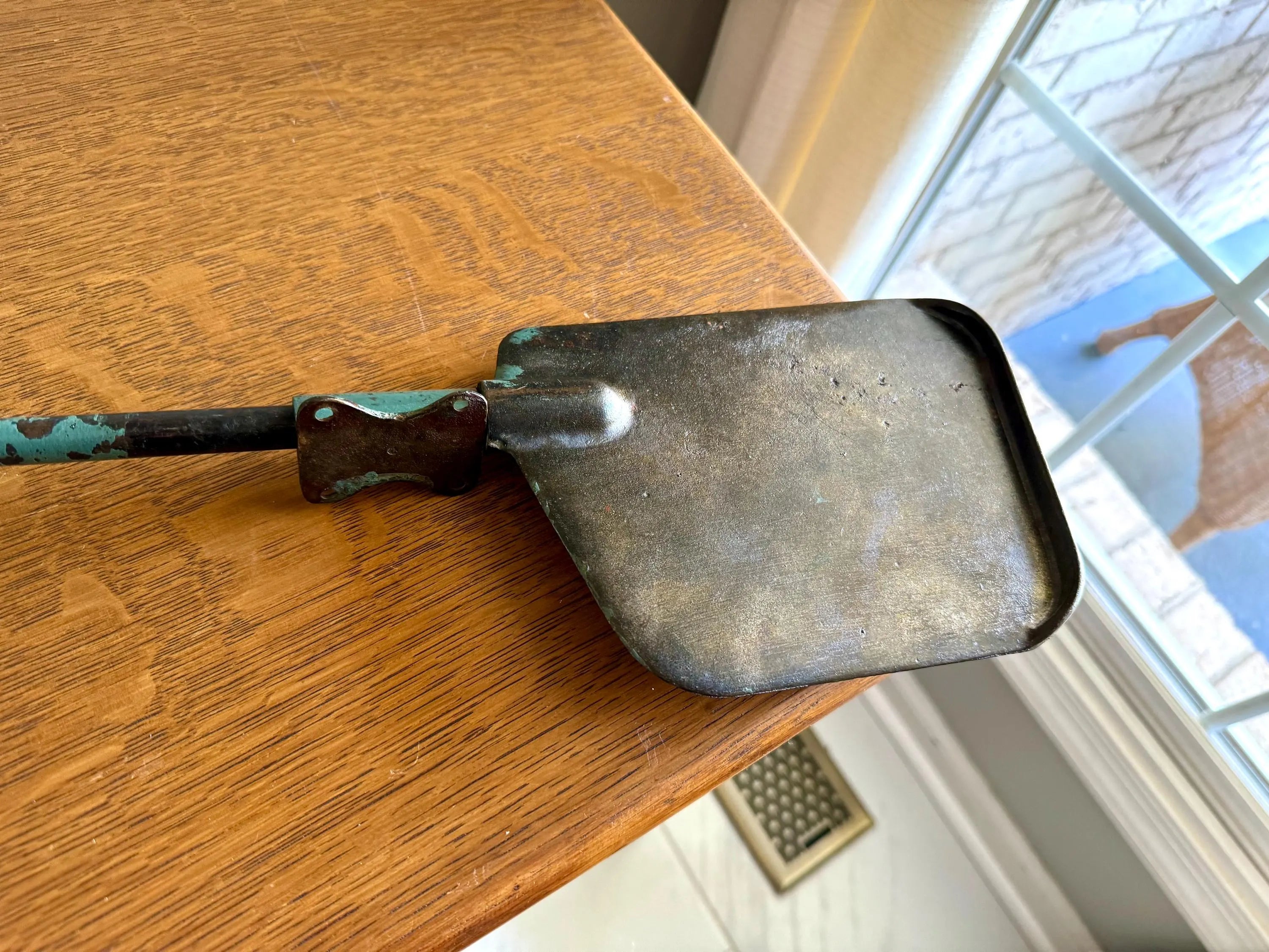 Vtg Boat Tiller and Rudder | Brass Rudder and Tiller Arm | Distressed Paint Boat Rudder and Tiller Arm | Nautical Decor