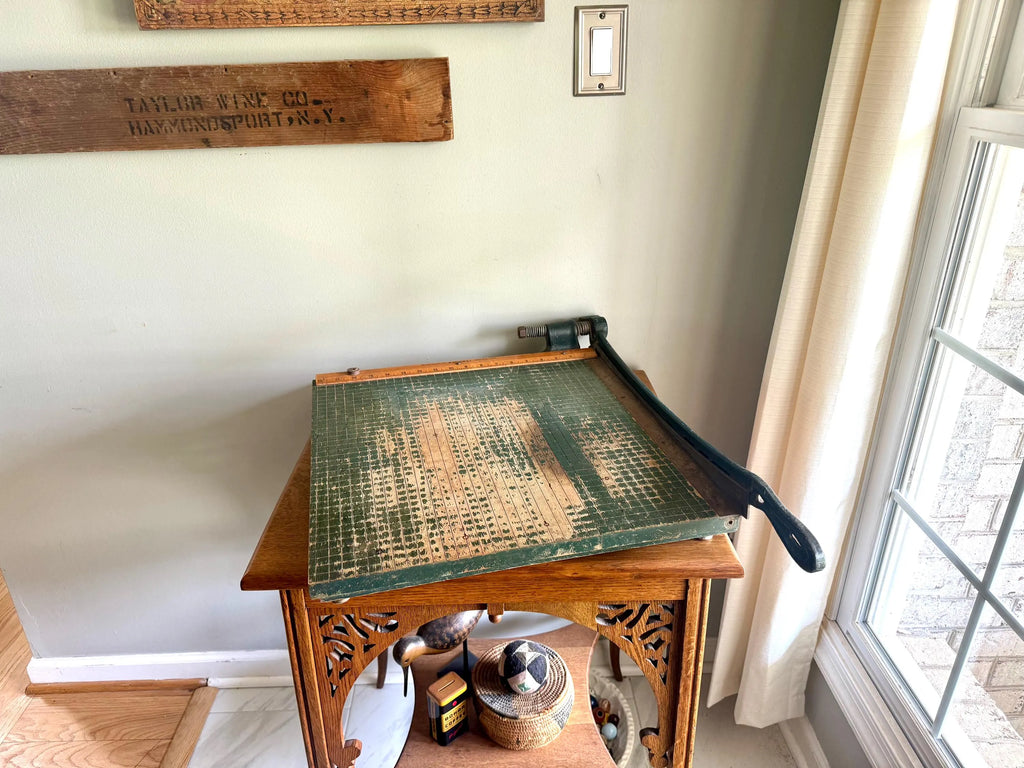 Vtg Large National Paper Cutter | Green Heavy Duty Milton Bradly 18" Guillotine Paper Cutter | Milton Bradley Co. National Paper Cutter