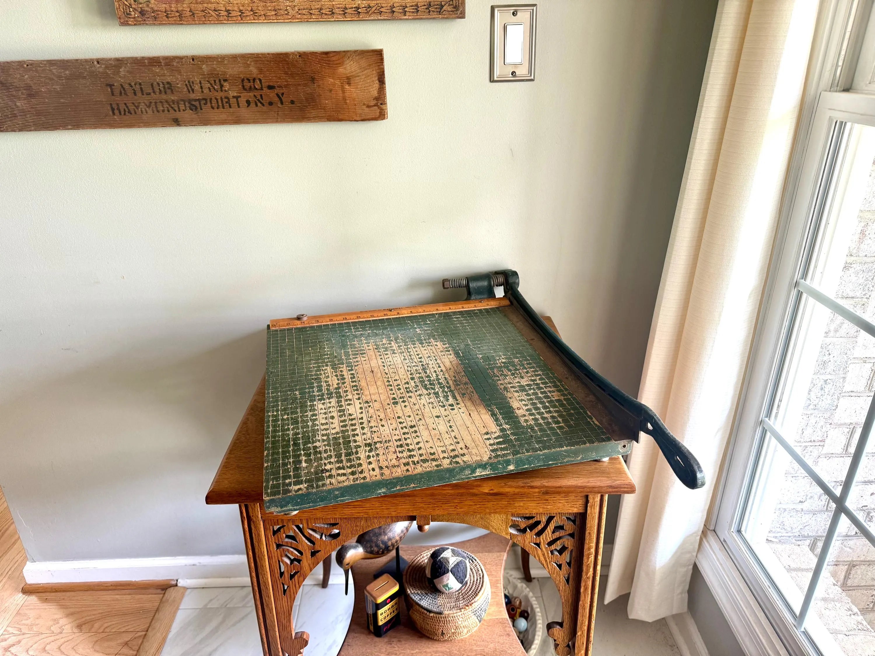 Vtg Large National Paper Cutter | Green Heavy Duty Milton Bradly 18" Guillotine Paper Cutter | Milton Bradley Co. National Paper Cutter