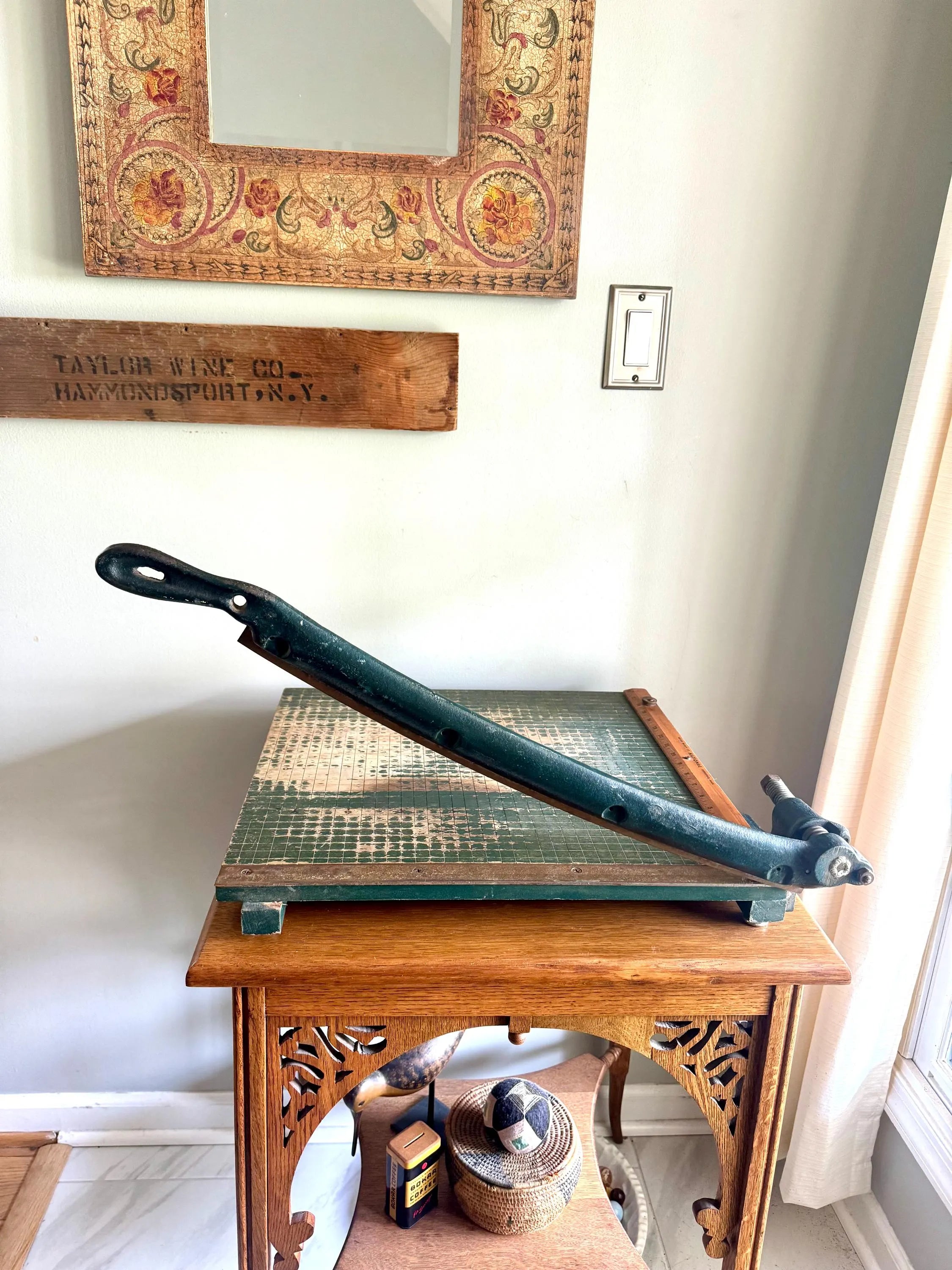 Vtg Large National Paper Cutter | Green Heavy Duty Milton Bradly 18" Guillotine Paper Cutter | Milton Bradley Co. National Paper Cutter
