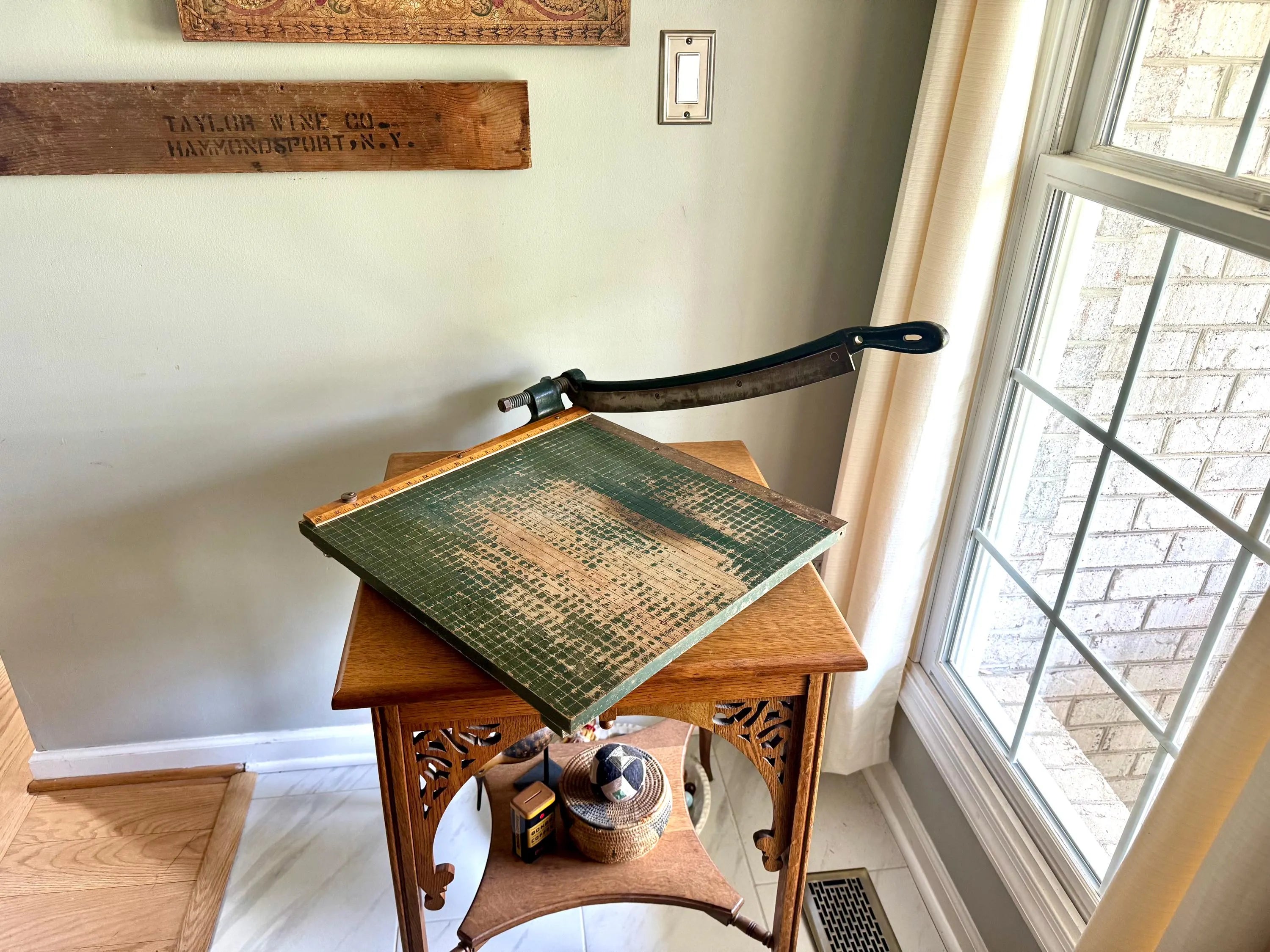 Vtg Large National Paper Cutter | Green Heavy Duty Milton Bradly 18" Guillotine Paper Cutter | Milton Bradley Co. National Paper Cutter