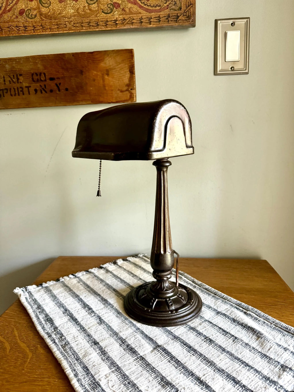Vtg Distress Metal  Banker'sLamp | Ornate Steel Bankers Lamp | Rustic Victorian Desk Lamp | Antique Metal Bankers Lamp