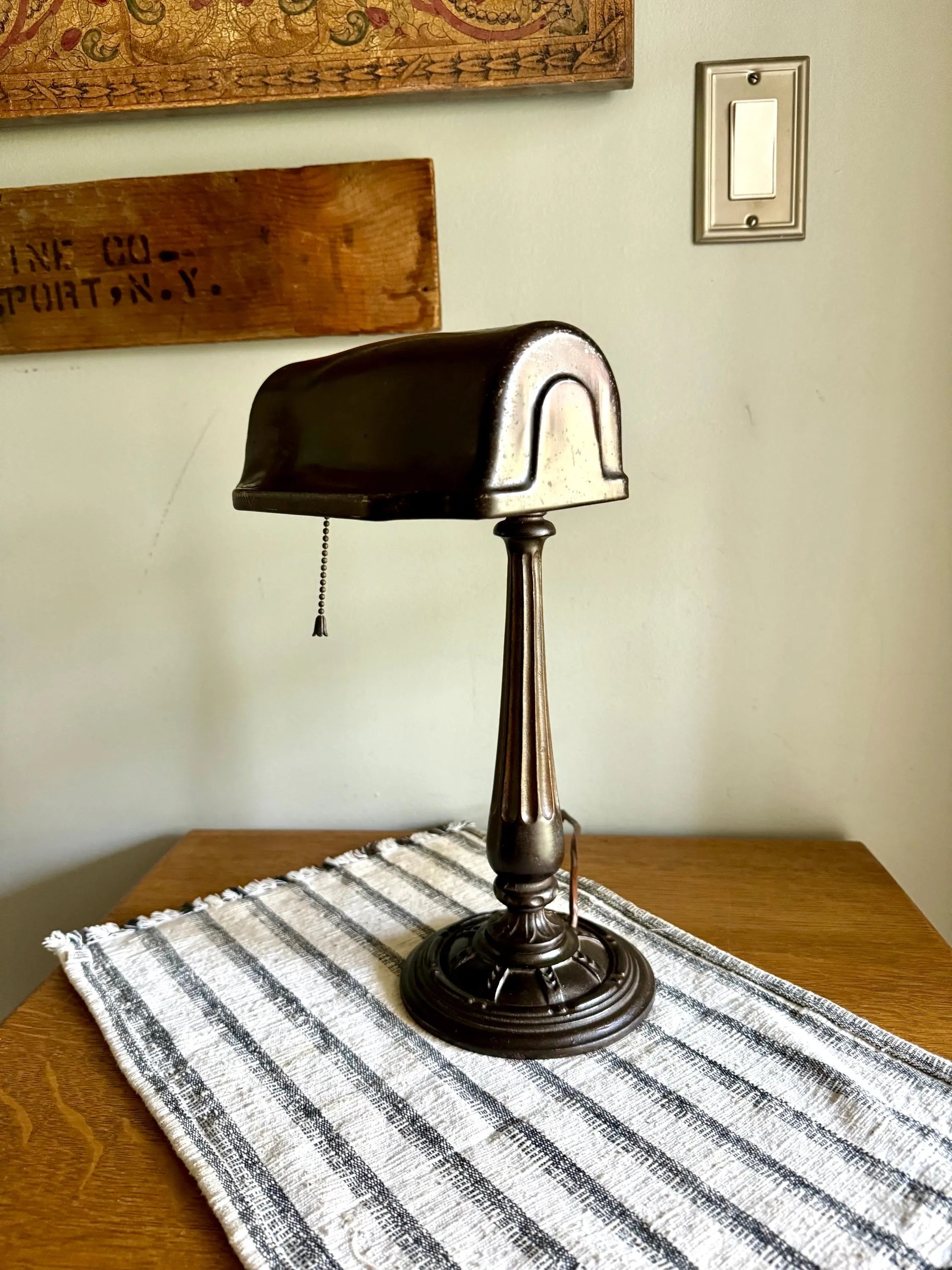 Vtg Distress Metal  Banker'sLamp | Ornate Steel Bankers Lamp | Rustic Victorian Desk Lamp | Antique Metal Bankers Lamp