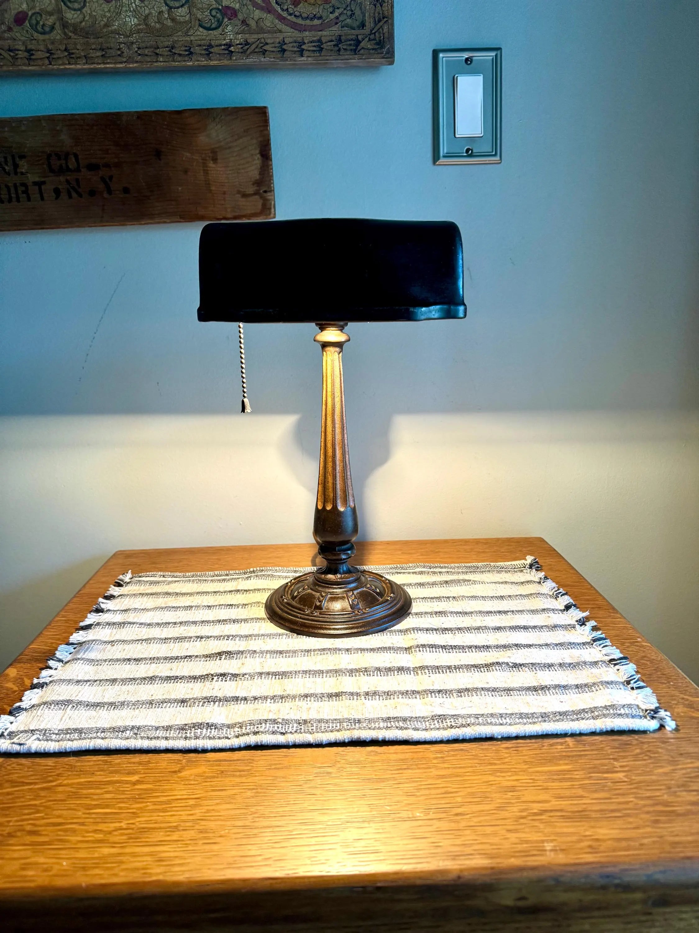 Vtg Distress Metal  Banker'sLamp | Ornate Steel Bankers Lamp | Rustic Victorian Desk Lamp | Antique Metal Bankers Lamp
