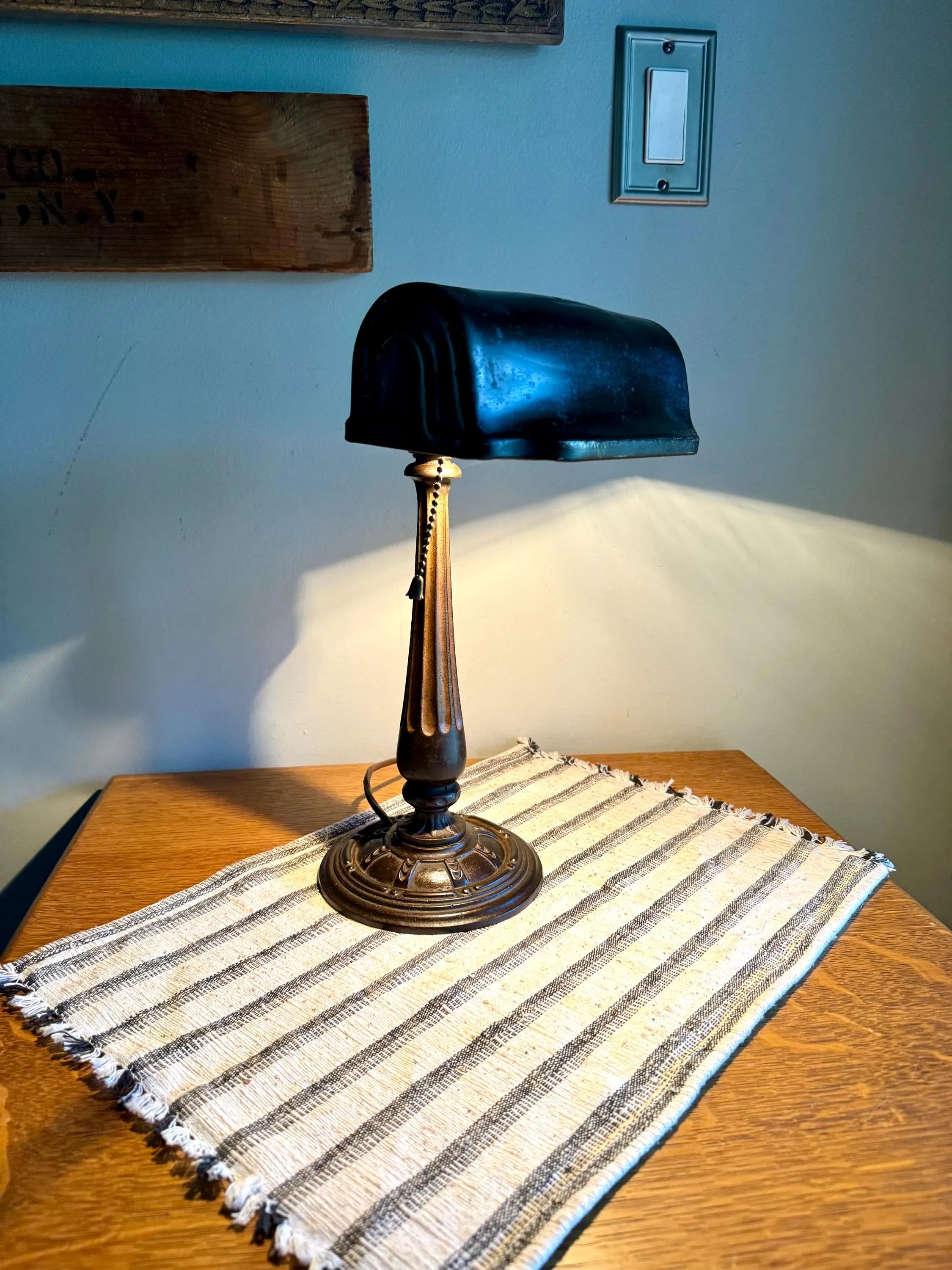 Vtg Distress Metal  Banker'sLamp | Ornate Steel Bankers Lamp | Rustic Victorian Desk Lamp | Antique Metal Bankers Lamp