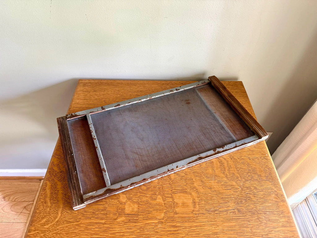 Vtg Expandable Wood Window Screen | Wood and Metal Adjustable Window Screen | Marvin Expandable Window Screen