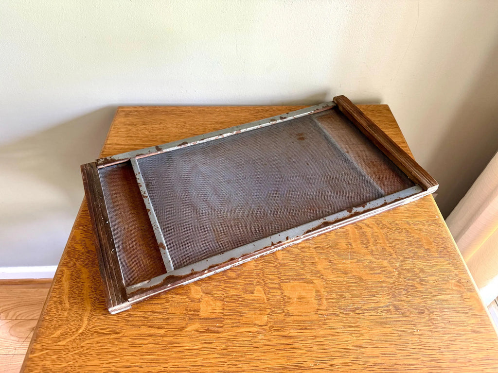 Vtg Expandable Wood Window Screen | Wood and Metal Adjustable Window Screen | Marvin Expandable Window Screen