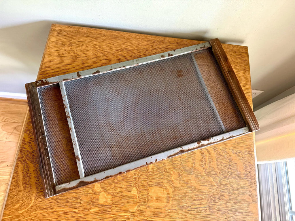 Vtg Expandable Wood Window Screen | Wood and Metal Adjustable Window Screen | Marvin Expandable Window Screen