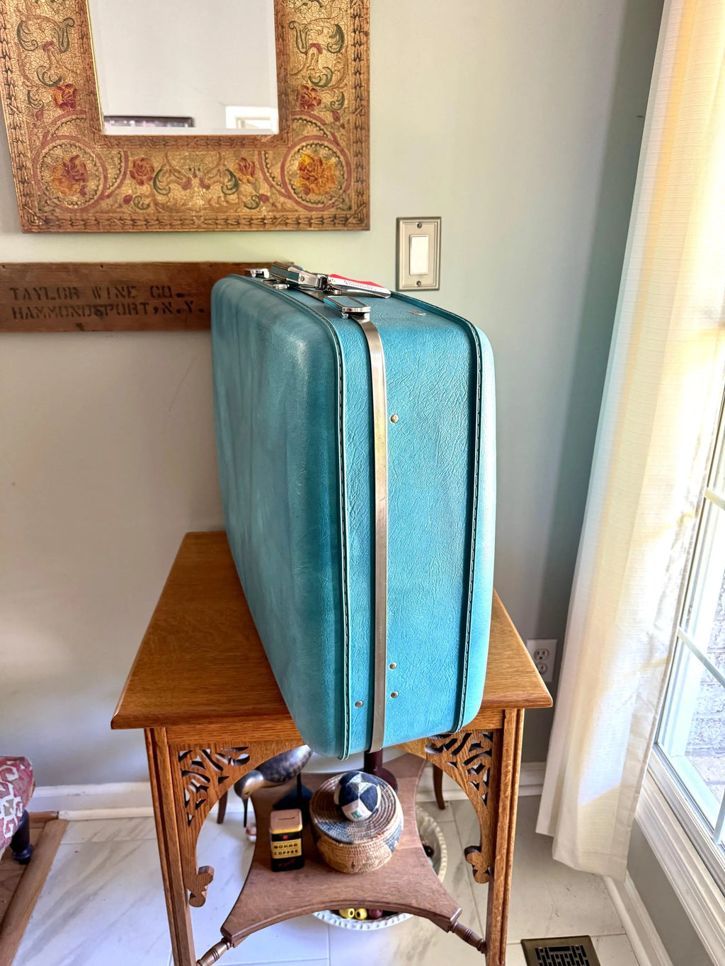 Vtg American Tourister Turquoise Marbled Luggage| American Tourister Suitcase| Large Size A/T Escort Suitcase | Turquoise Blue Suitcase