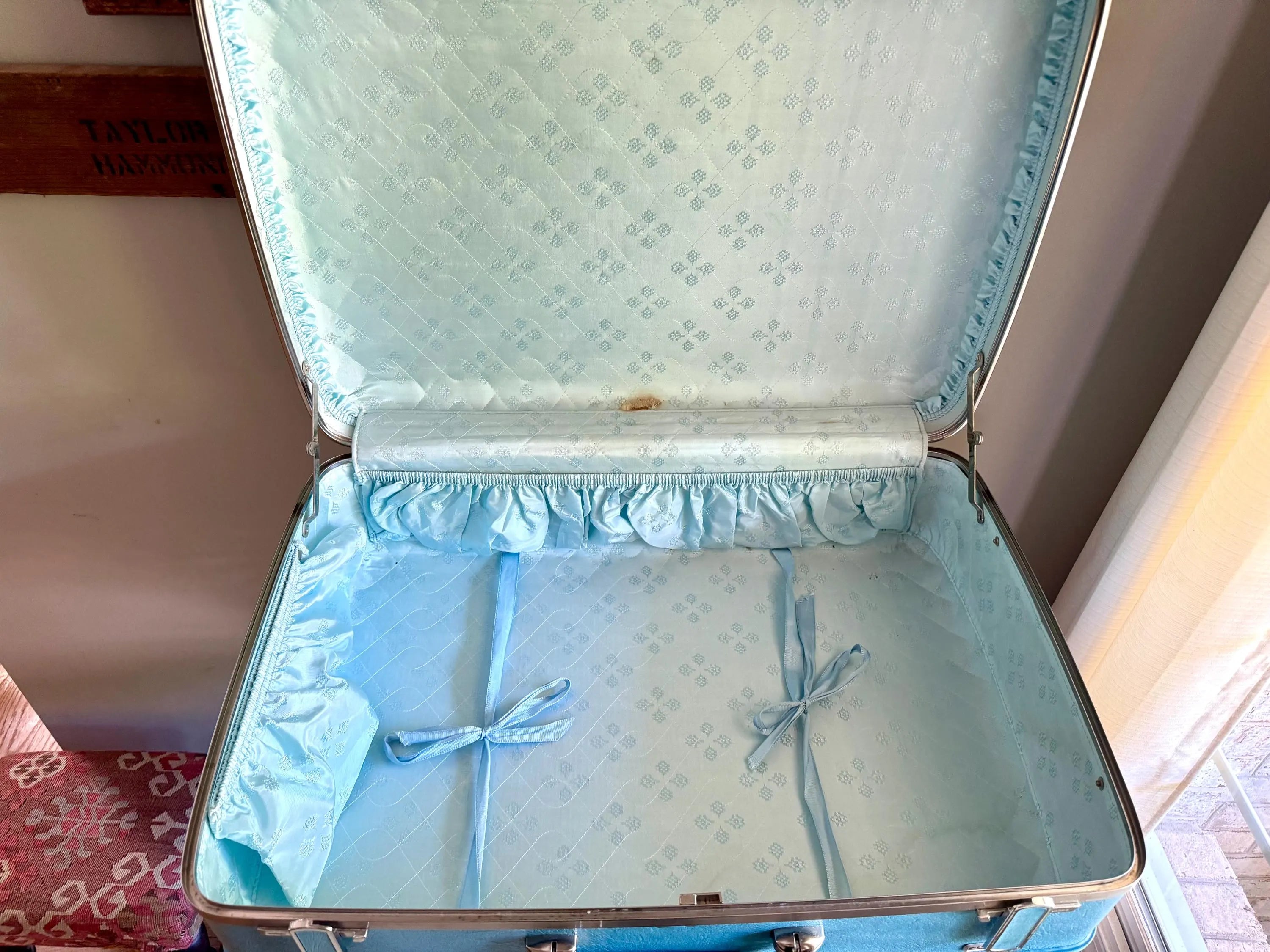 Vtg American Tourister Turquoise Marbled Luggage| American Tourister Suitcase| Large Size A/T Escort Suitcase | Turquoise Blue Suitcase