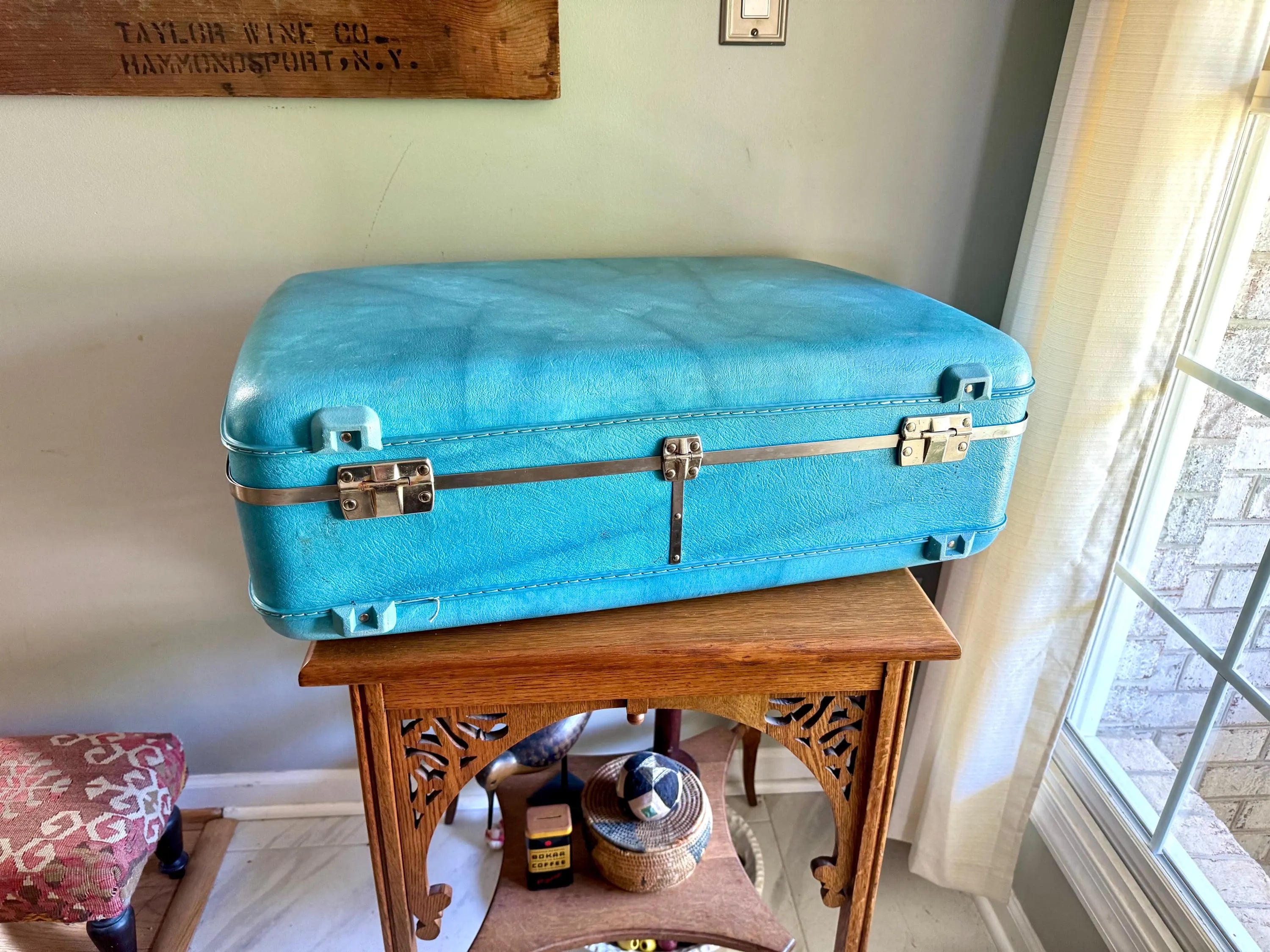 Vtg American Tourister Turquoise Marbled Luggage| American Tourister Suitcase| Large Size A/T Escort Suitcase | Turquoise Blue Suitcase