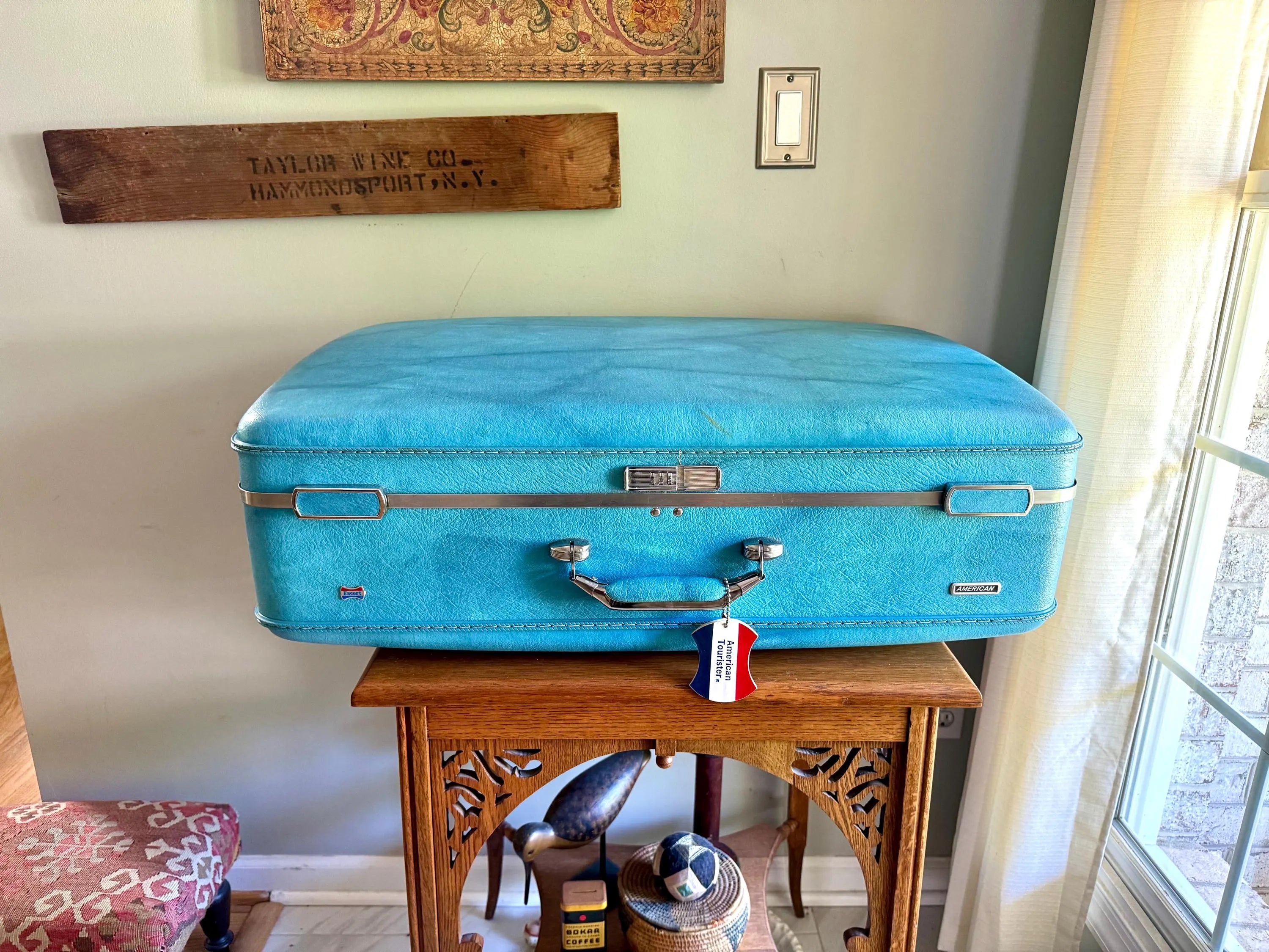 Vtg American Tourister Turquoise Marbled Luggage| American Tourister Suitcase| X-Large Size A/T Escort Suitcase| Turquoise Blue Suitcase