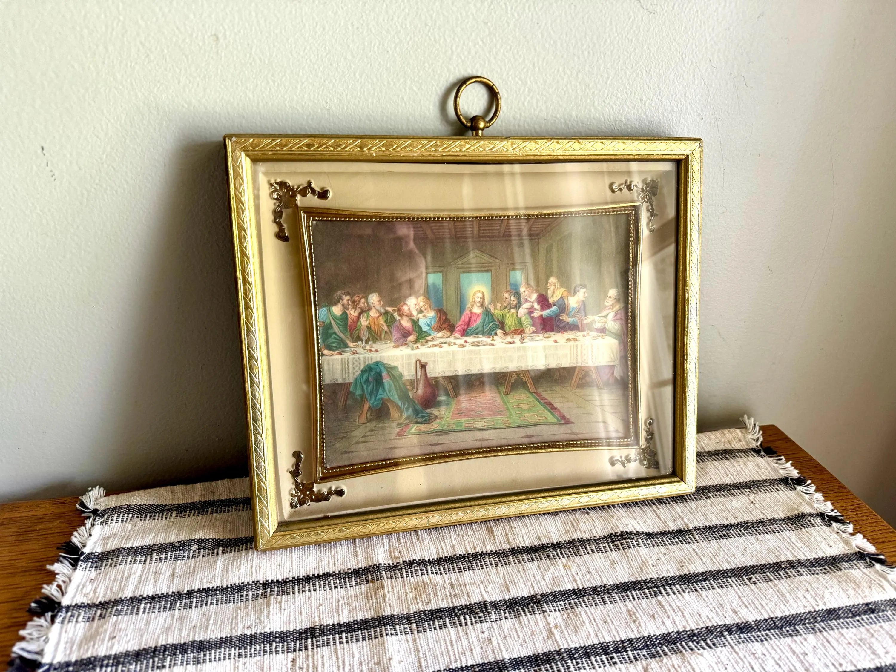 Vtg Last Supper Framed Print | Gilded Framed Small Last Supper Framed Print | Mid Century 3D Last Supper Framed Print | Religious Art