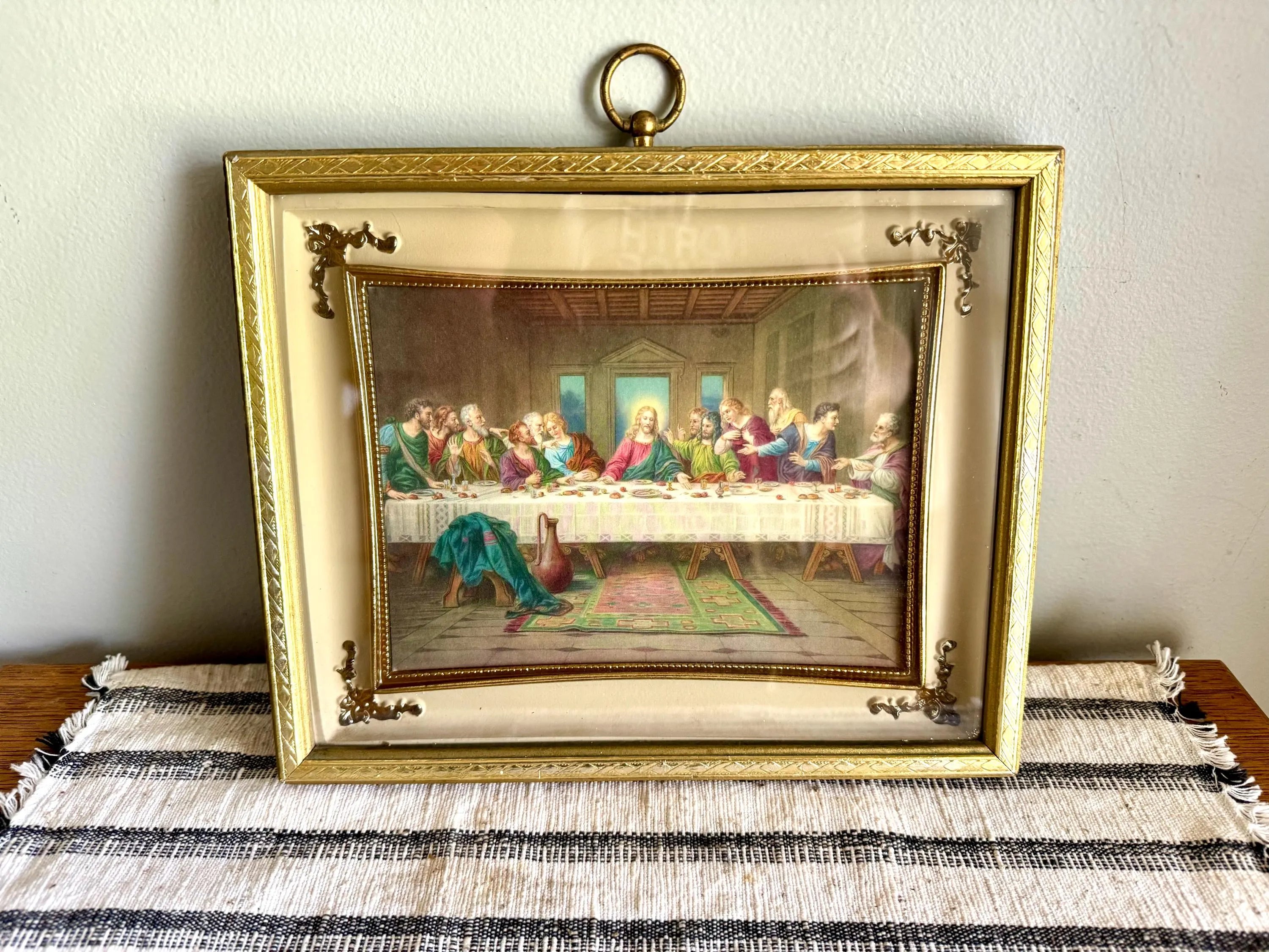 Vtg Last Supper Framed Print | Gilded Framed Small Last Supper Framed Print | Mid Century 3D Last Supper Framed Print | Religious Art