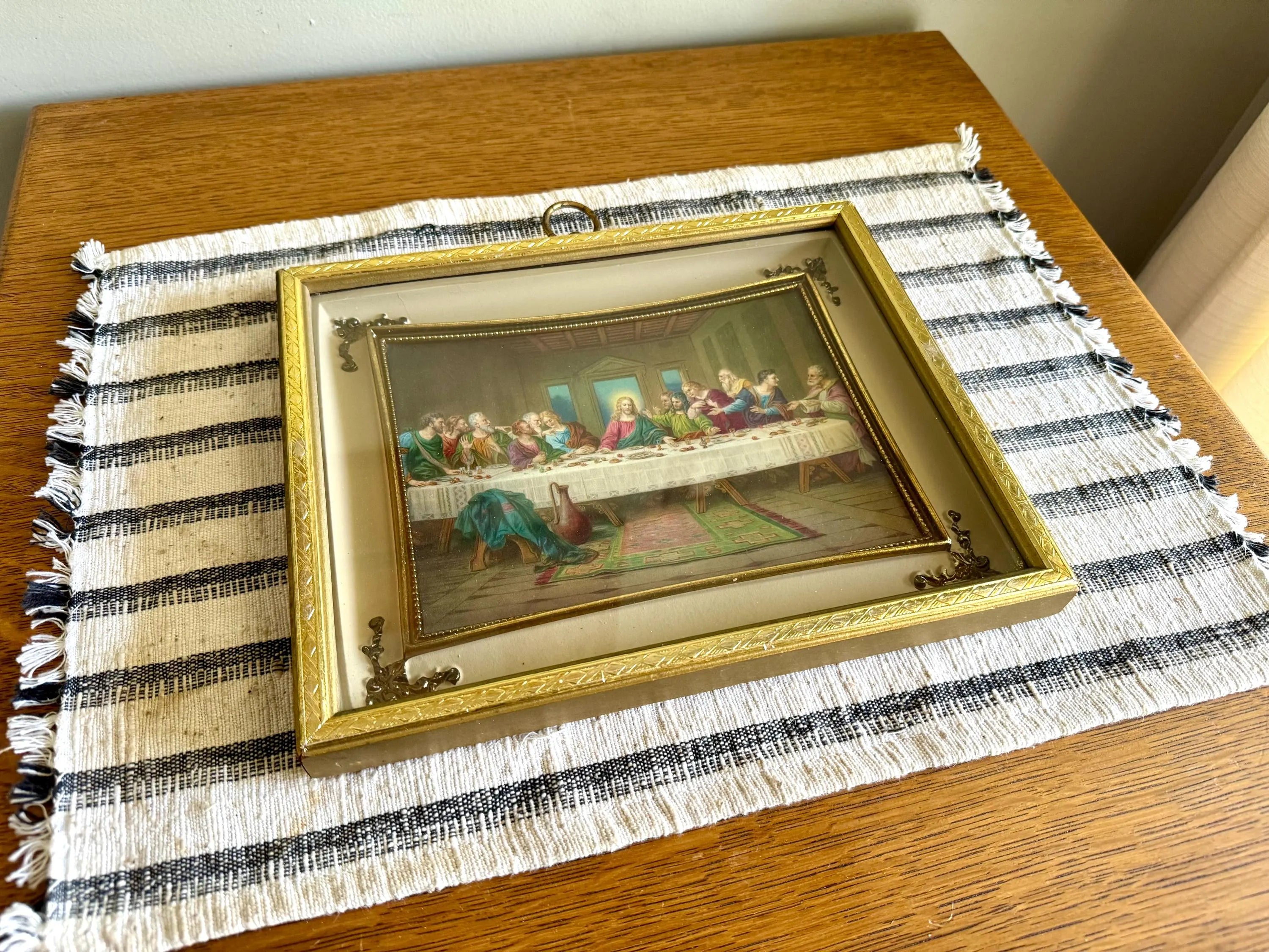 Vtg Last Supper Framed Print | Gilded Framed Small Last Supper Framed Print | Mid Century 3D Last Supper Framed Print | Religious Art