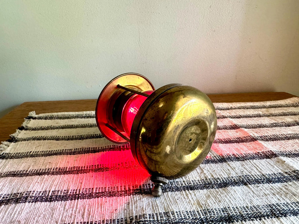 Vtg Small Brass Nautical Red Lens Lamp | Red Glass Navigation Maritime Lamp | Nautical Themed Red Lens Lamp| Small Brass Navigation Lamp