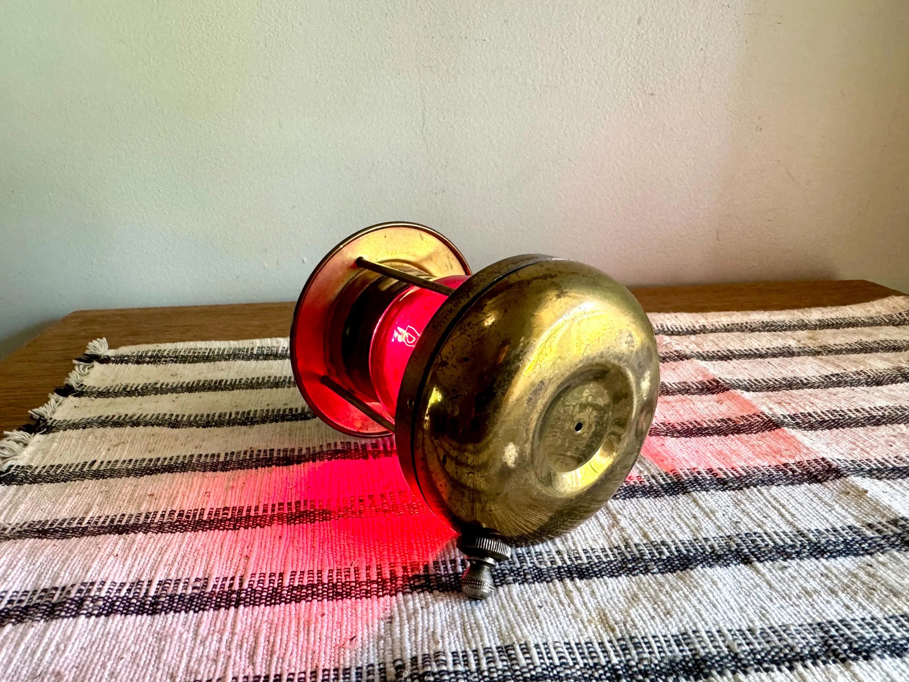 Vtg Small Brass Nautical Red Lens Lamp | Red Glass Navigation Maritime Lamp | Nautical Themed Red Lens Lamp| Small Brass Navigation Lamp