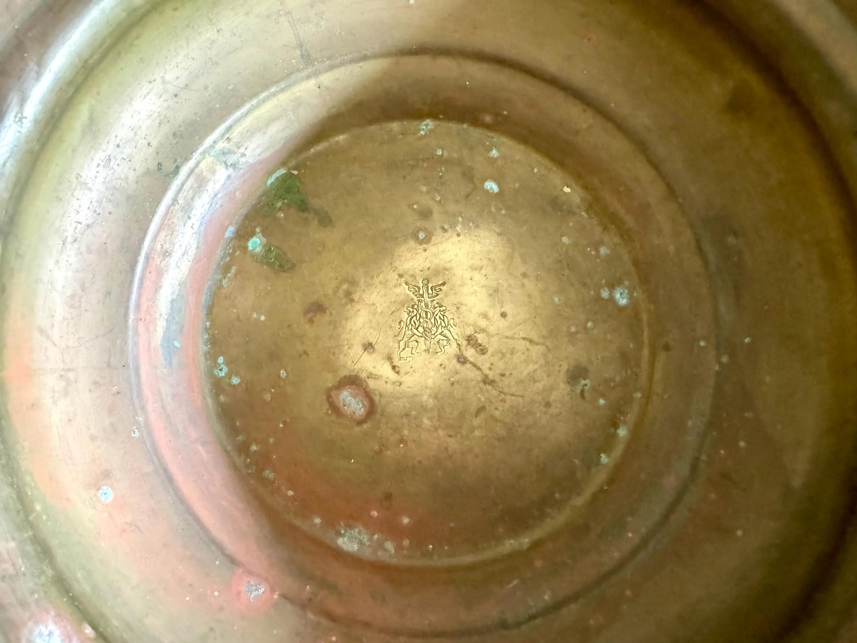 Antique Distressed Copper Bowl | French Copper Fruit Bowl | Copper Centerpiece Bowl | Antique Brass Bowl | Marked Large Distressed Copper Bowl